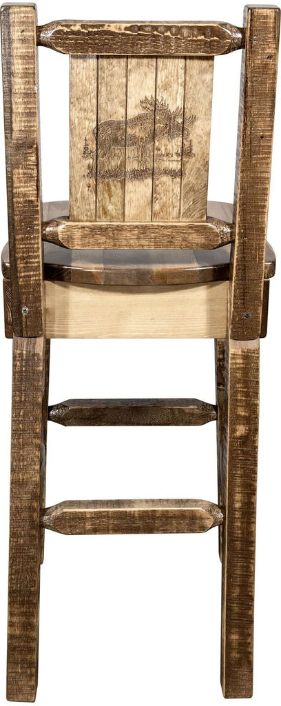 Montana Woodworks Homestead Collection Barstool with Back and Laser Engraved Design - Stain & Lacquer Finish-Rustic Furniture Marketplace
