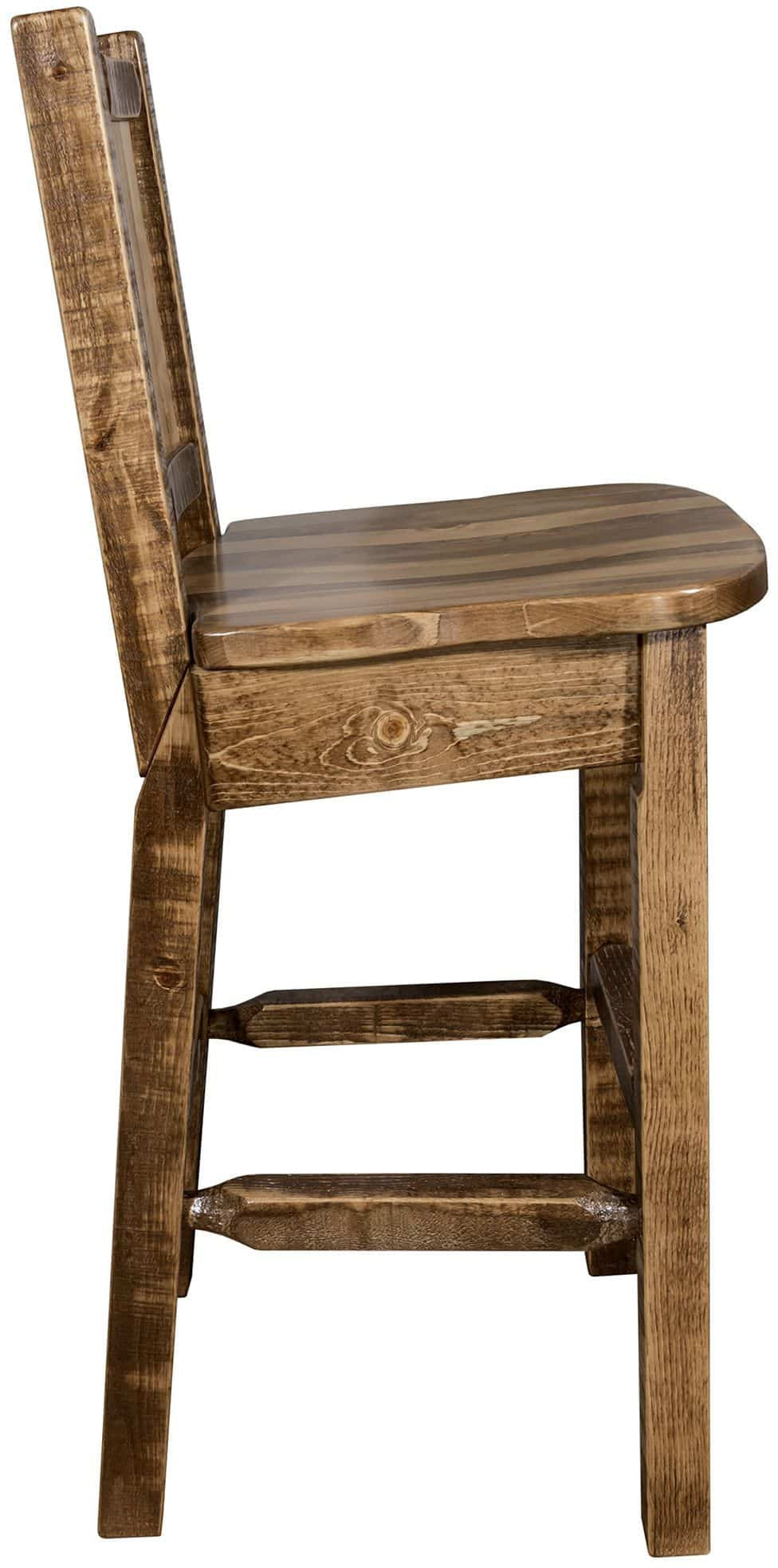 Montana Woodworks Homestead Collection Barstool with Back and Laser Engraved Design - Stain & Lacquer Finish-Rustic Furniture Marketplace