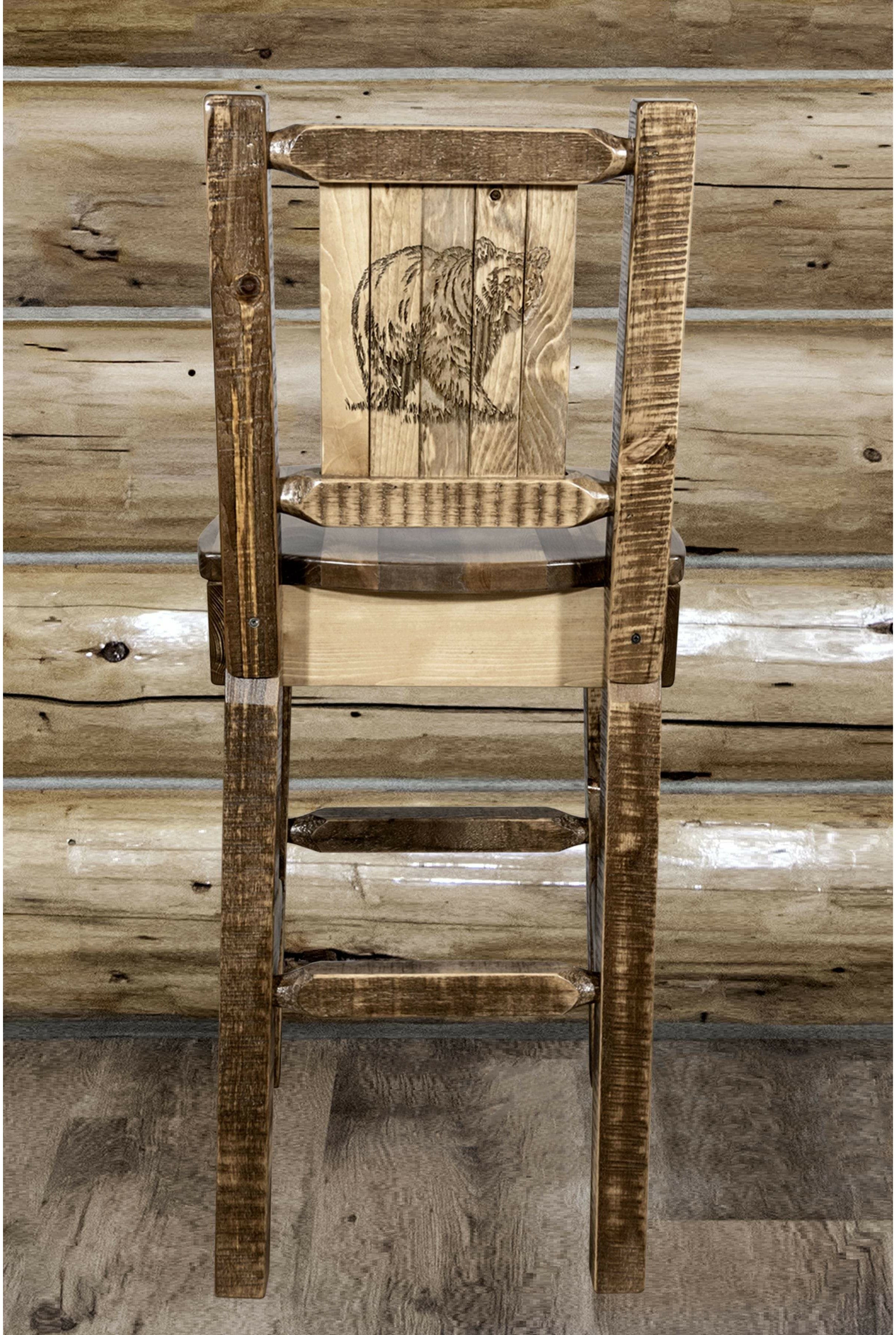 Montana Woodworks Homestead Collection Barstool with Back and Laser Engraved Design - Stain & Lacquer Finish-Rustic Furniture Marketplace