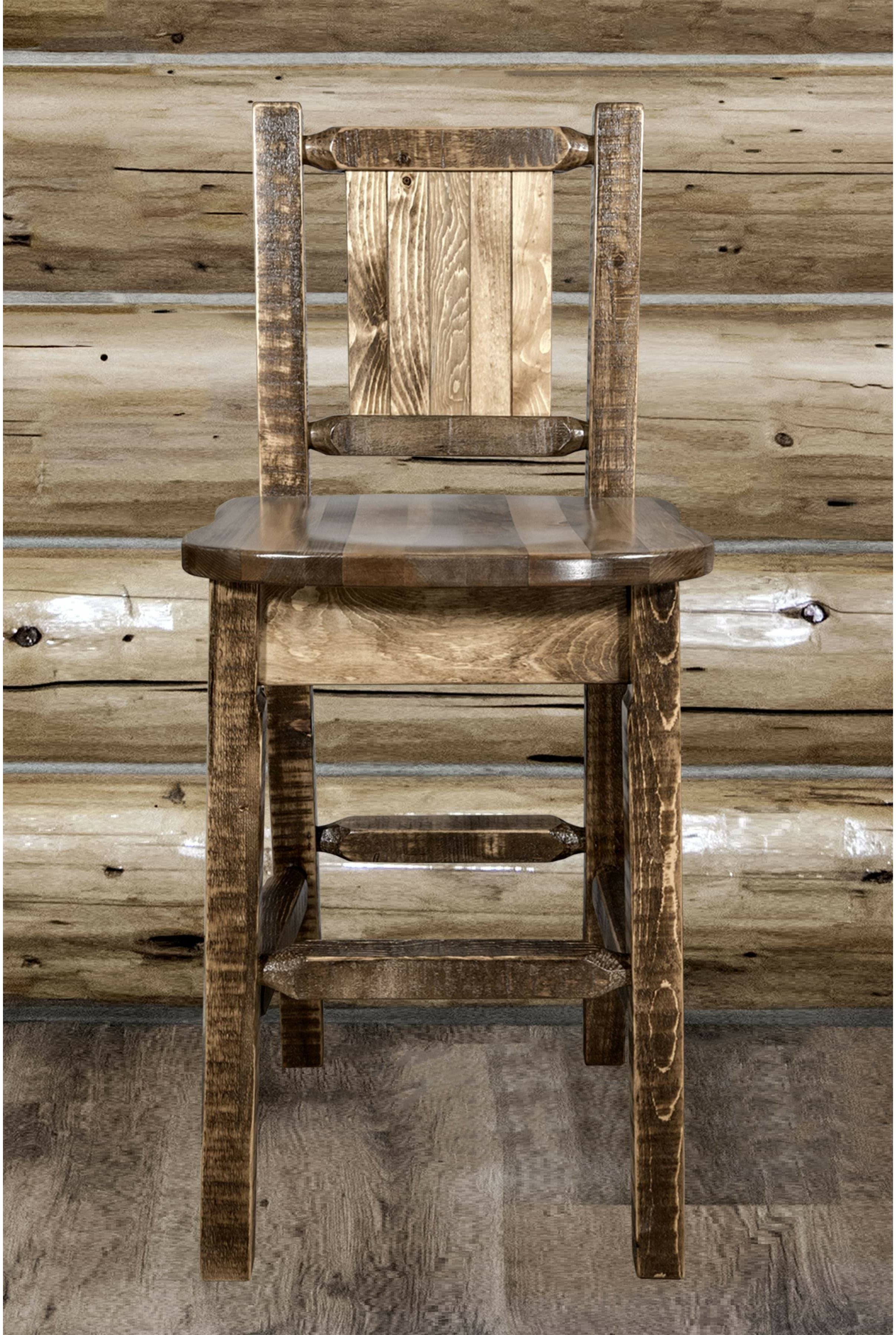 Montana Woodworks Homestead Collection Barstool with Back and Laser Engraved Design - Stain & Lacquer Finish-Rustic Furniture Marketplace