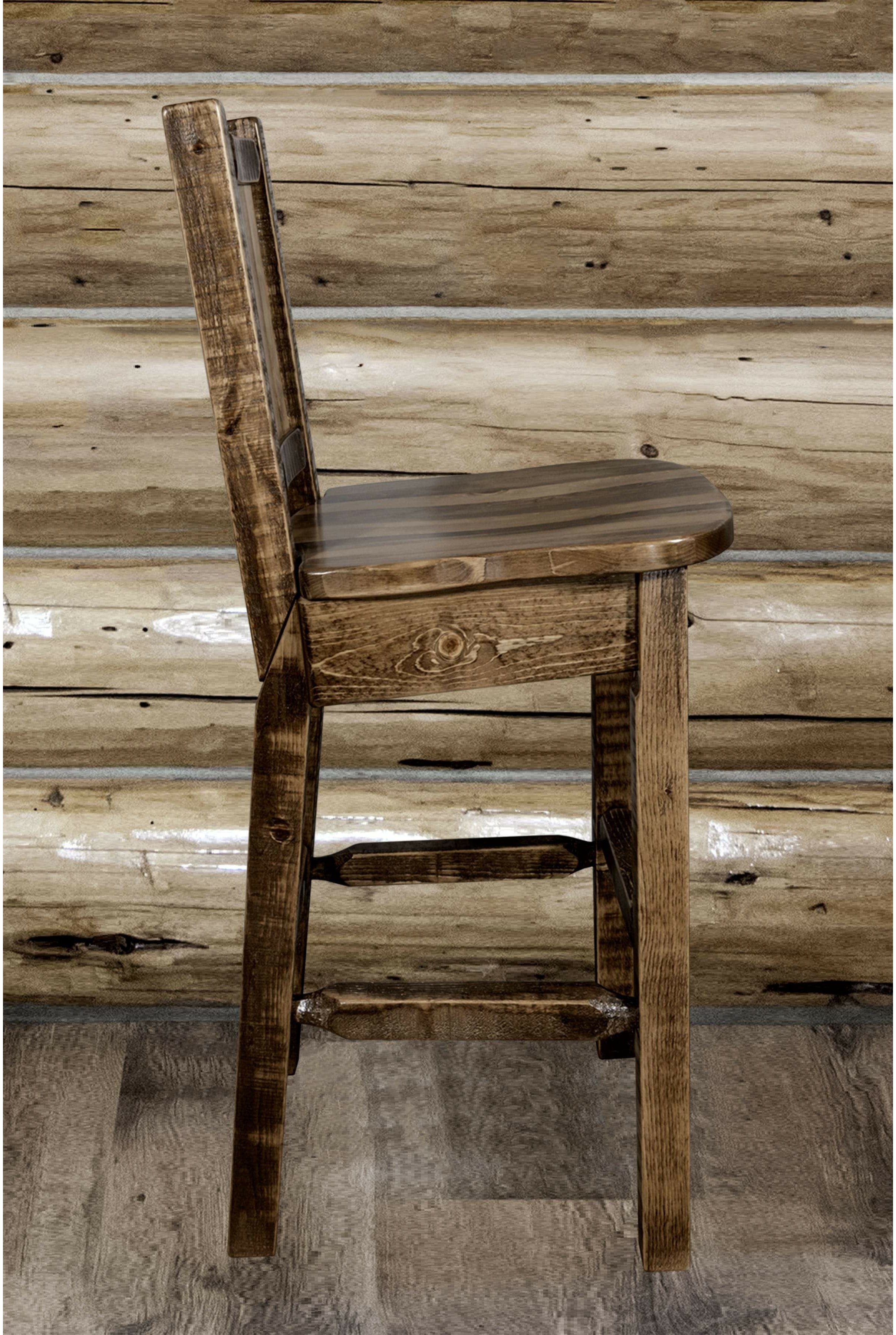 Montana Woodworks Homestead Collection Barstool with Back and Laser Engraved Design - Stain & Lacquer Finish-Rustic Furniture Marketplace