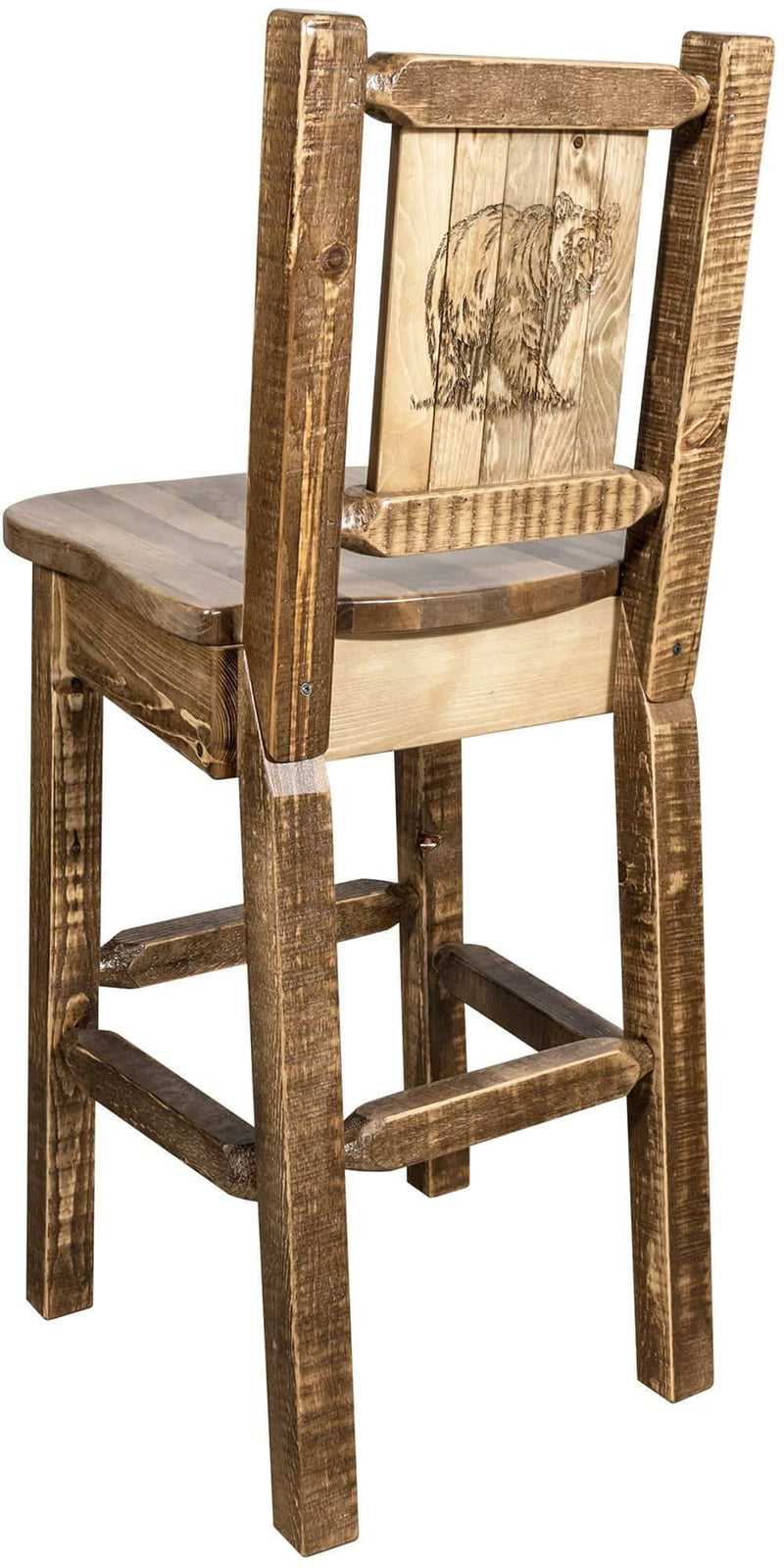 Montana Woodworks Homestead Collection Barstool with Back and Laser Engraved Design - Stain & Lacquer Finish-Rustic Furniture Marketplace
