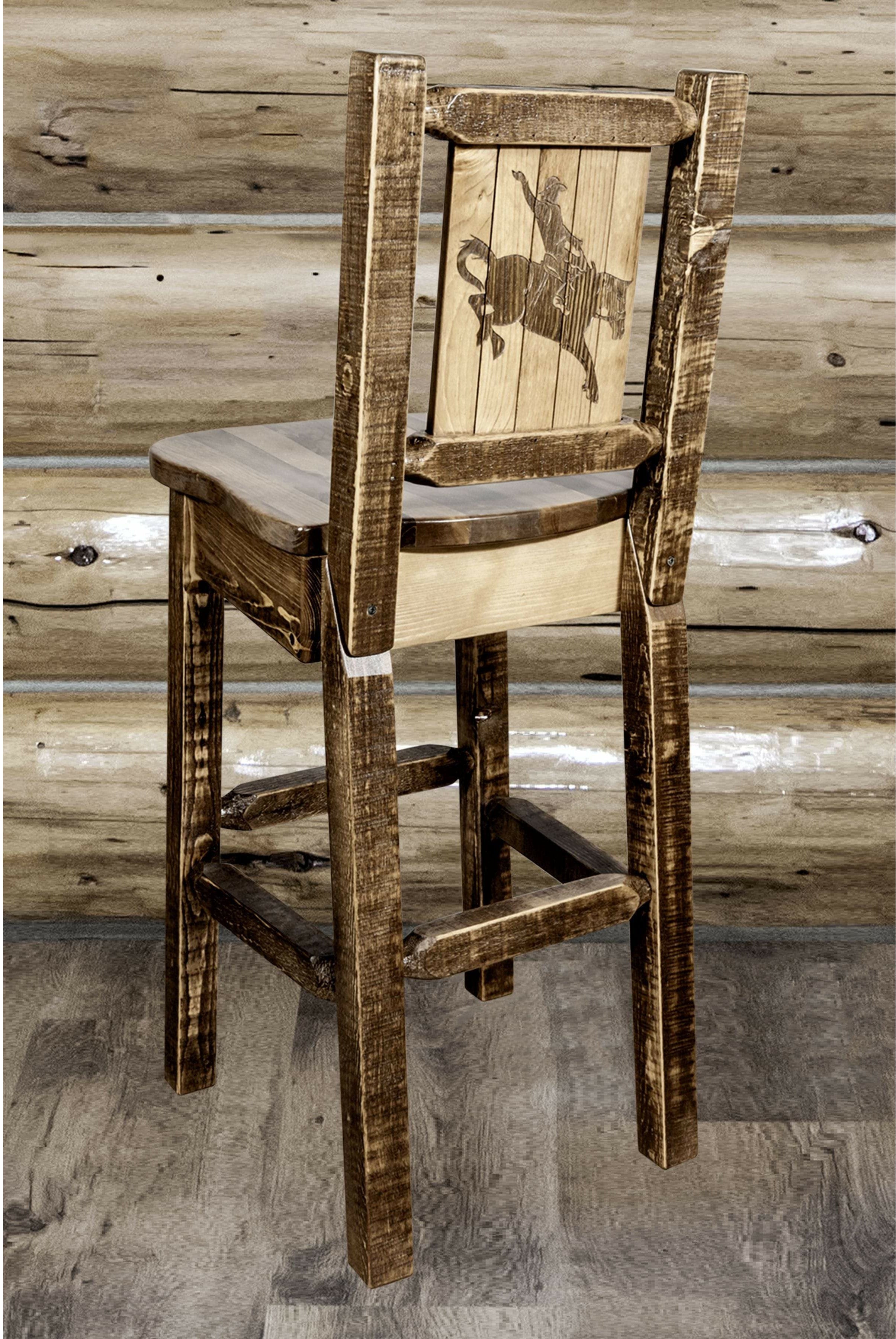 Montana Woodworks Homestead Collection Barstool with Back and Laser Engraved Design - Stain & Lacquer Finish-Rustic Furniture Marketplace