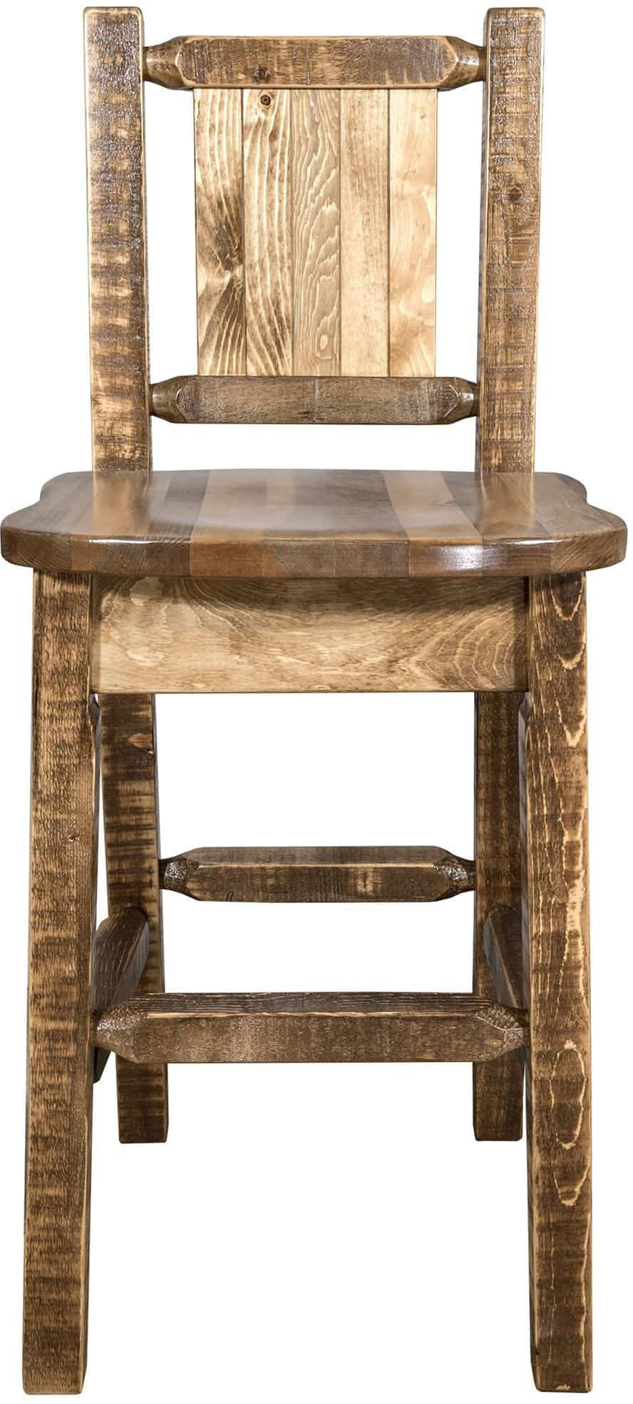 Montana Woodworks Homestead Collection Barstool with Back and Laser Engraved Design - Stain & Lacquer Finish-Rustic Furniture Marketplace