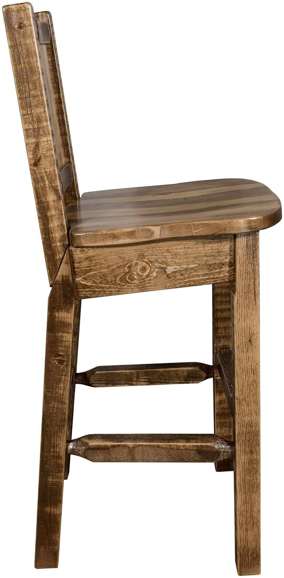 Montana Woodworks Homestead Collection Barstool with Back and Laser Engraved Design - Stain & Lacquer Finish-Rustic Furniture Marketplace