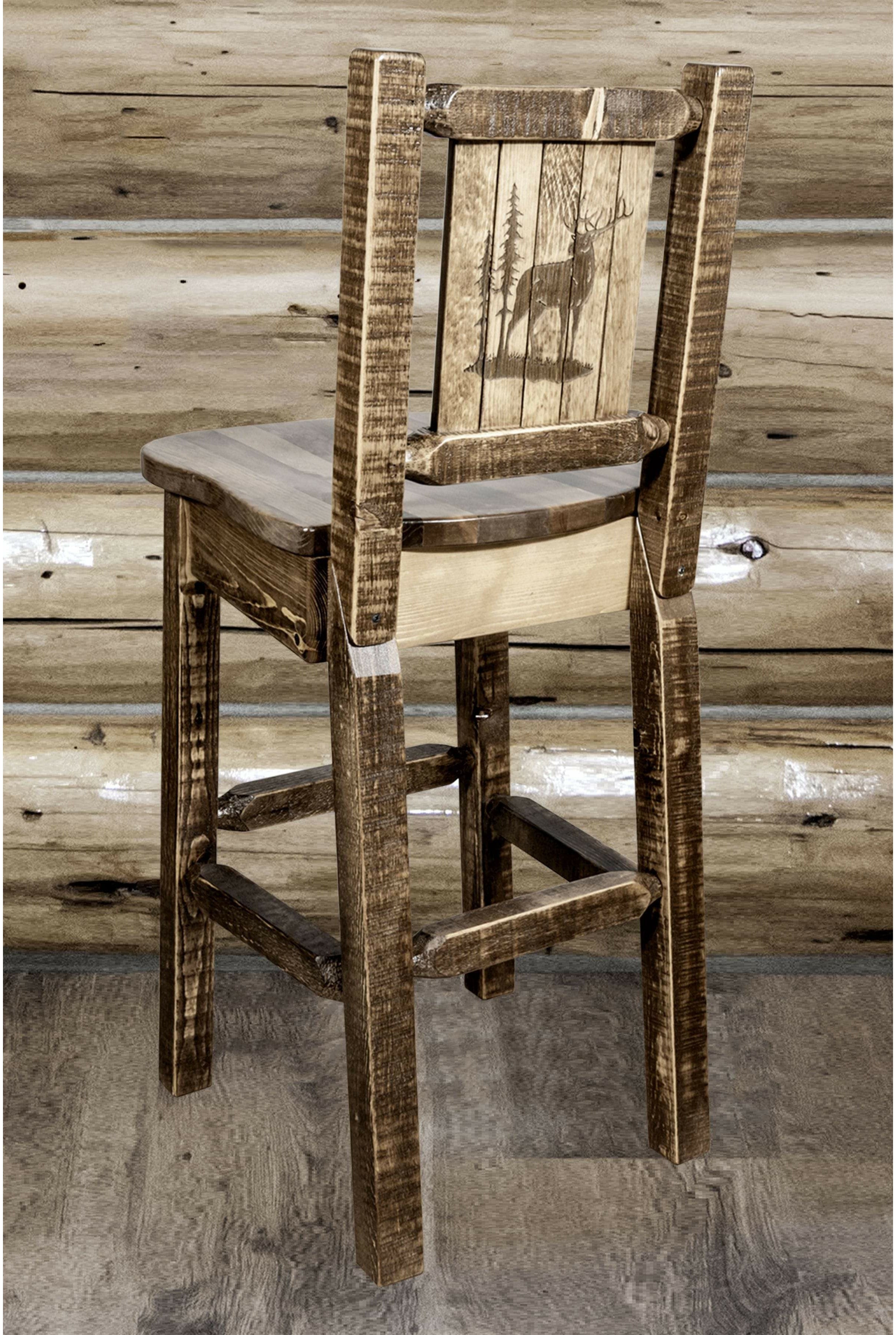 Montana Woodworks Homestead Collection Barstool with Back and Laser Engraved Design - Stain & Lacquer Finish-Rustic Furniture Marketplace