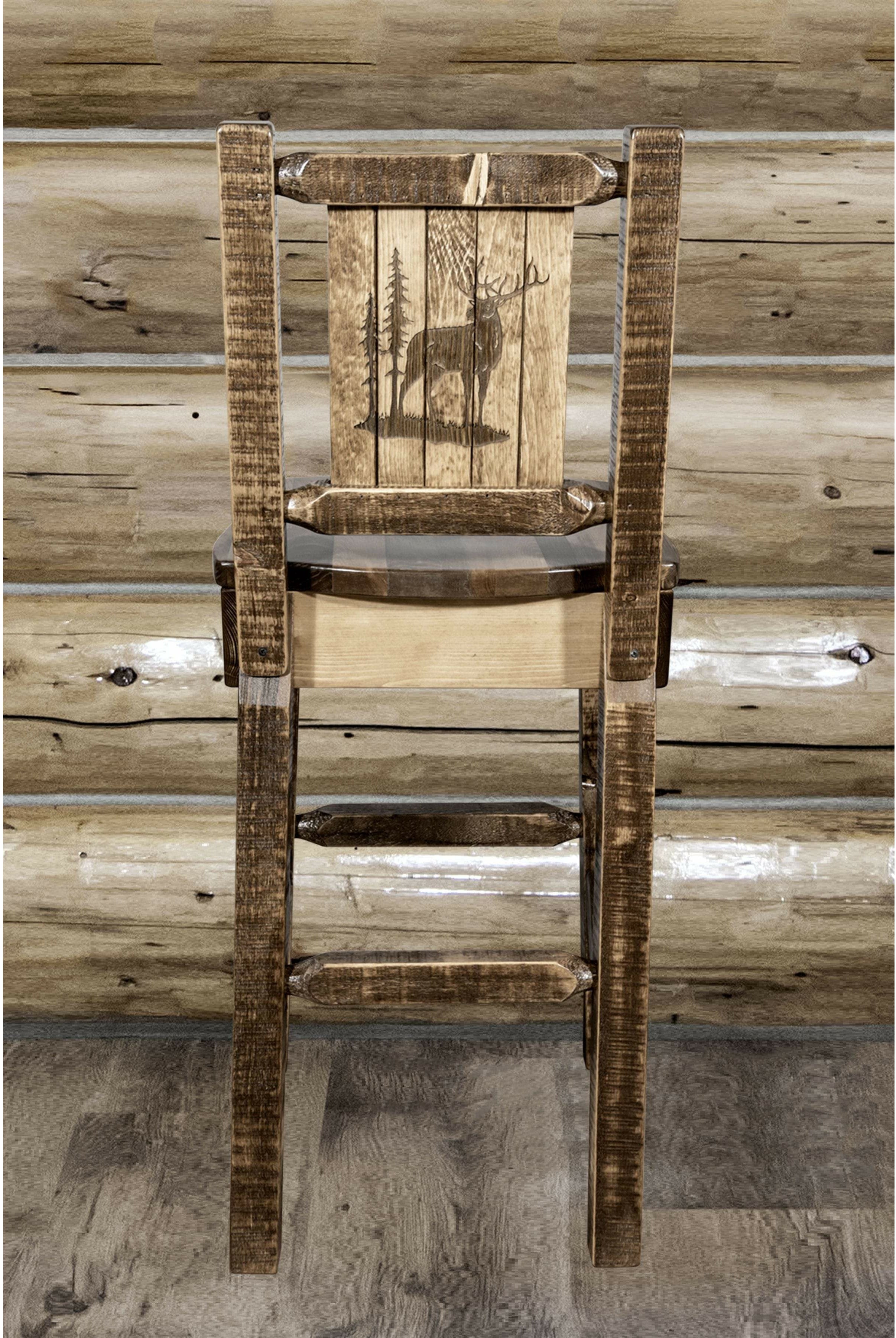 Montana Woodworks Homestead Collection Barstool with Back and Laser Engraved Design - Stain & Lacquer Finish-Rustic Furniture Marketplace