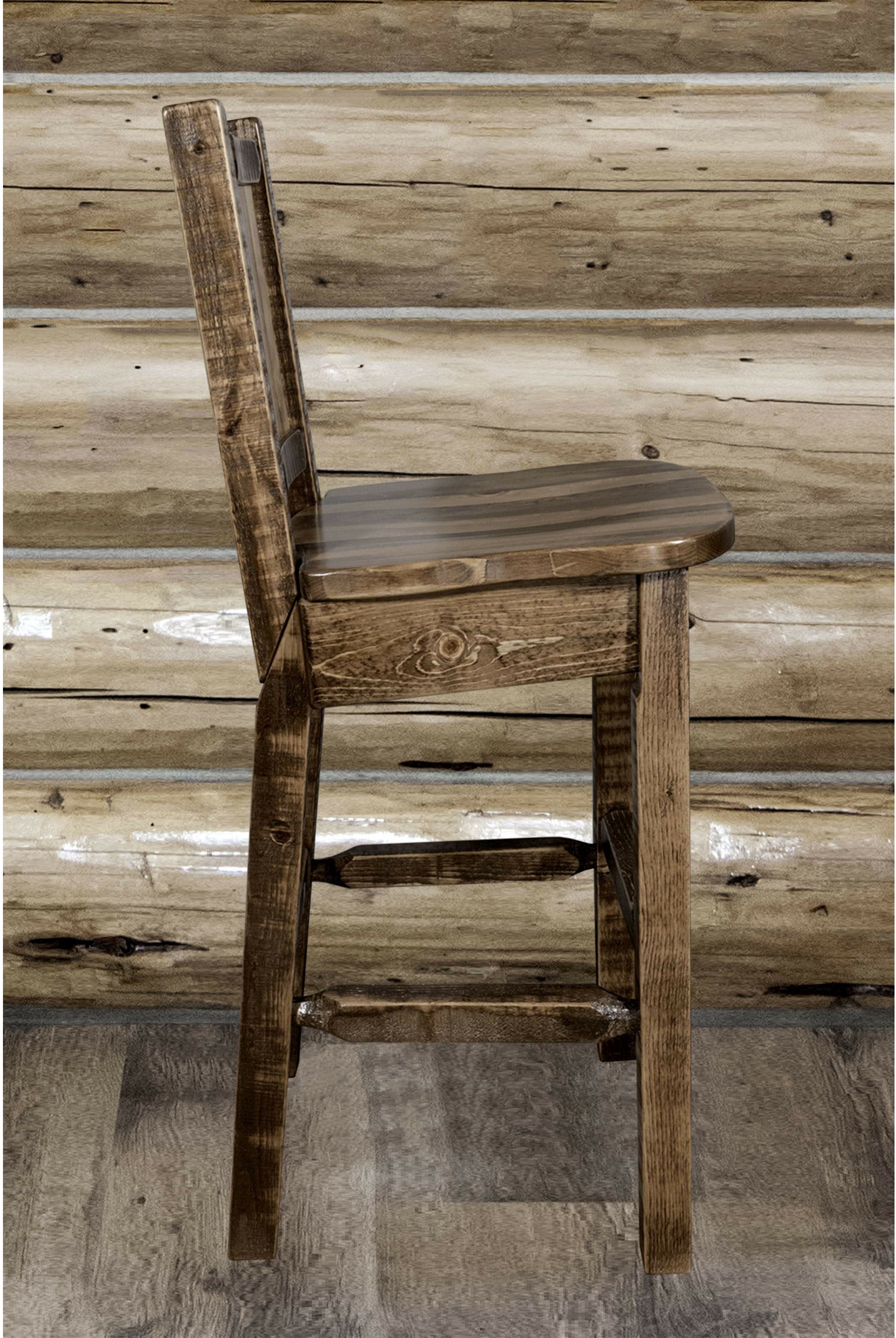 Montana Woodworks Homestead Collection Barstool with Back and Laser Engraved Design - Stain & Lacquer Finish-Rustic Furniture Marketplace