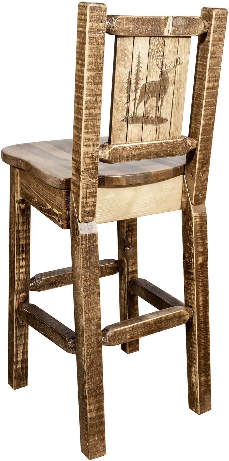 Montana Woodworks Homestead Collection Barstool with Back and Laser Engraved Design - Stain & Lacquer Finish-Rustic Furniture Marketplace