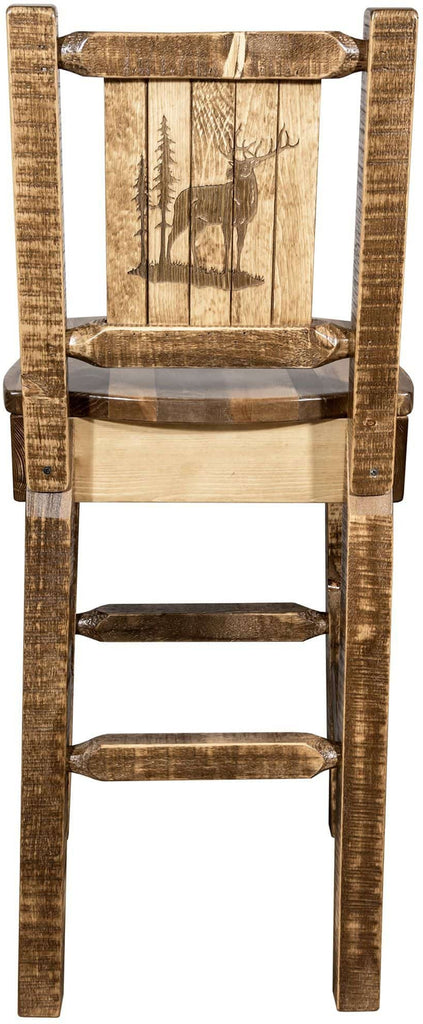 Montana Woodworks Homestead Collection Barstool with Back and Laser Engraved Design - Stain & Lacquer Finish-Rustic Furniture Marketplace