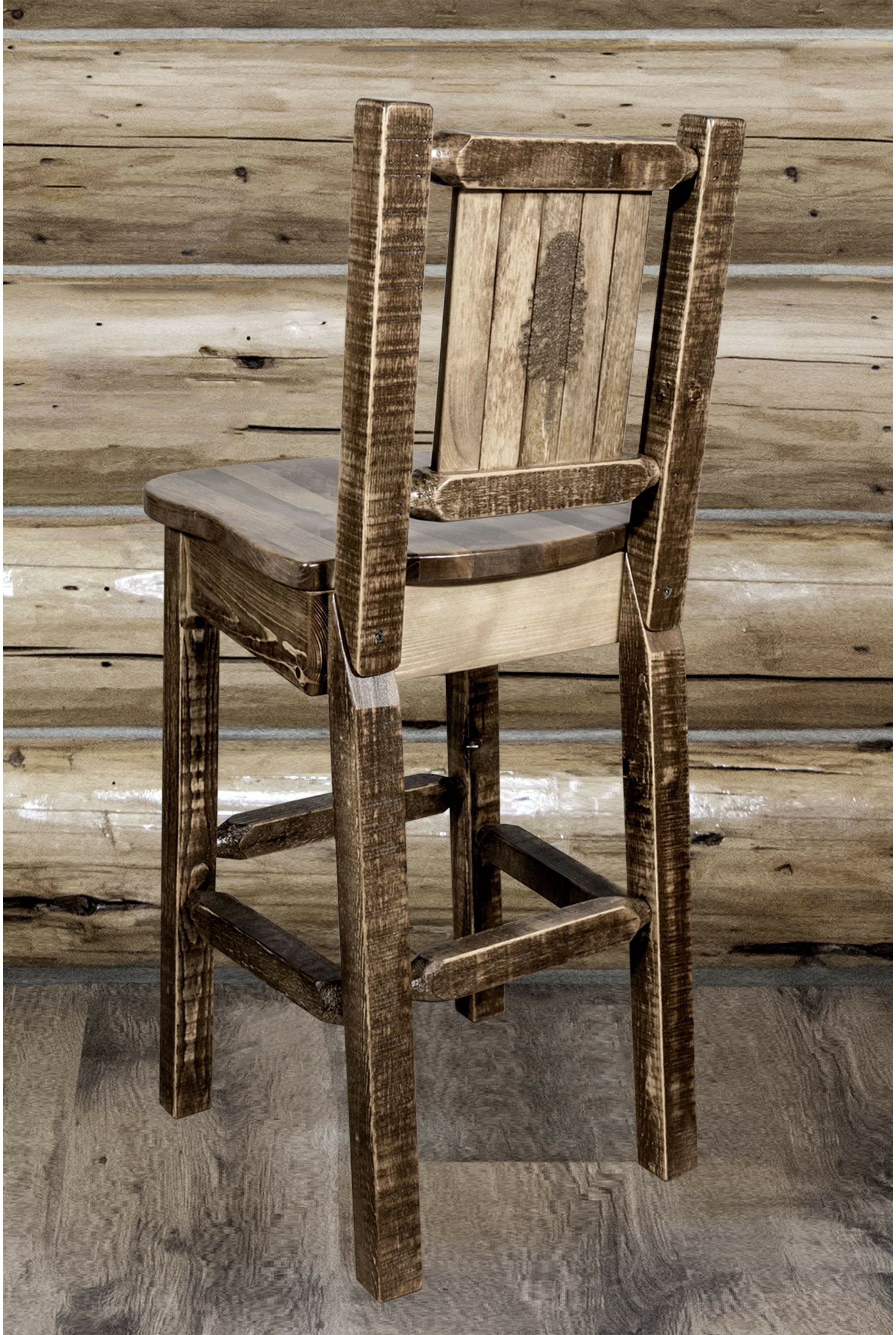 Montana Woodworks Homestead Collection Barstool with Back and Laser Engraved Design - Stain & Lacquer Finish-Rustic Furniture Marketplace