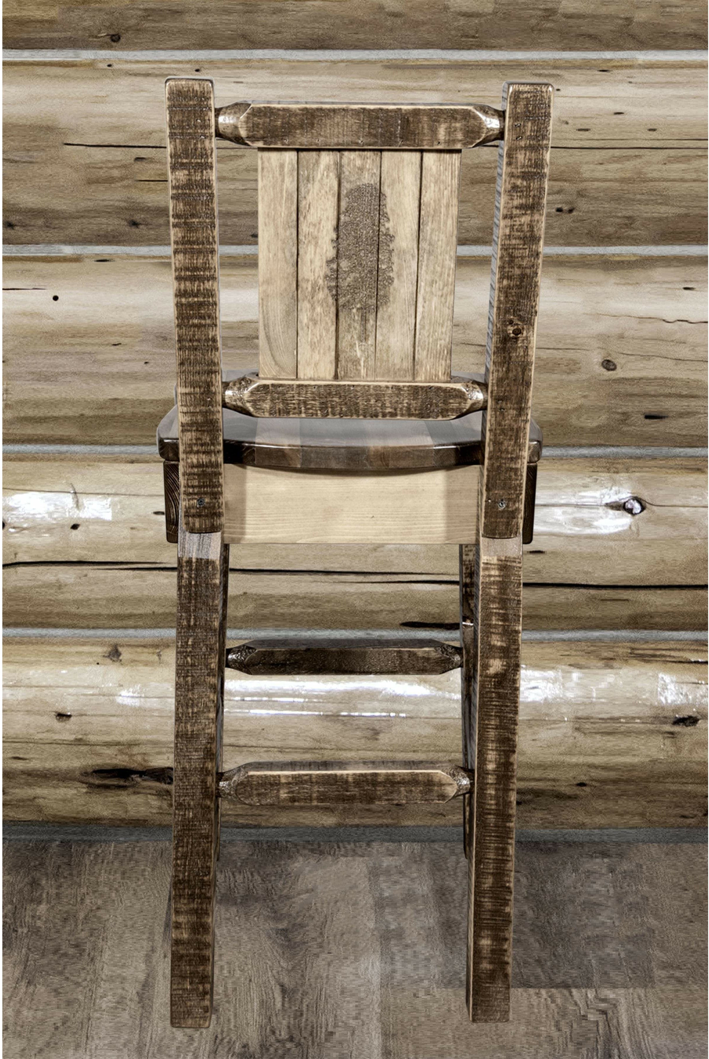 Montana Woodworks Homestead Collection Barstool with Back and Laser Engraved Design - Stain & Lacquer Finish-Rustic Furniture Marketplace