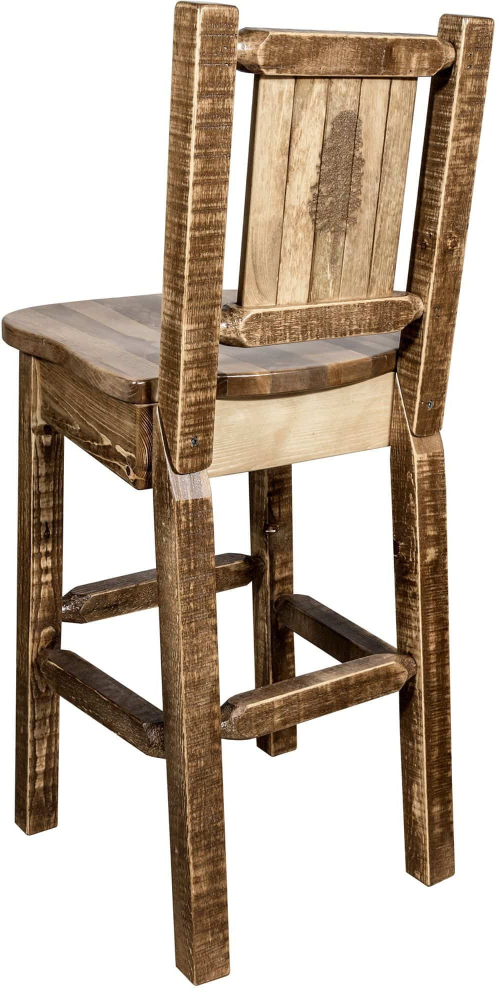 Montana Woodworks Homestead Collection Barstool with Back and Laser Engraved Design - Stain & Lacquer Finish-Rustic Furniture Marketplace