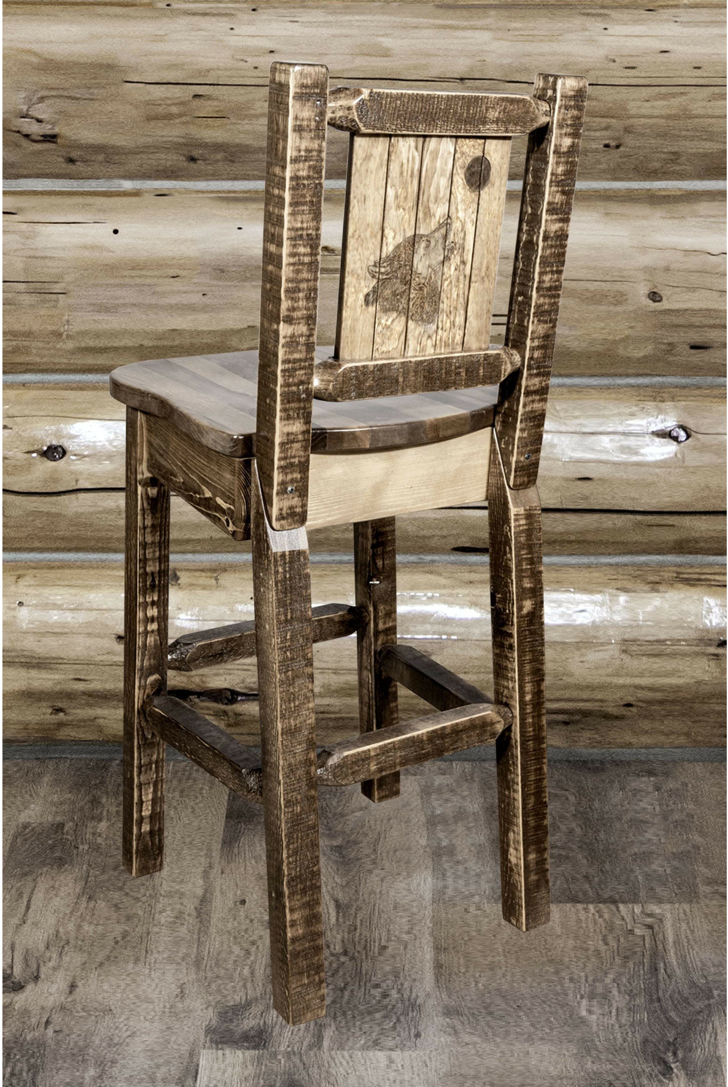 Montana Woodworks Homestead Collection Barstool with Back and Laser Engraved Design - Stain & Lacquer Finish-Rustic Furniture Marketplace