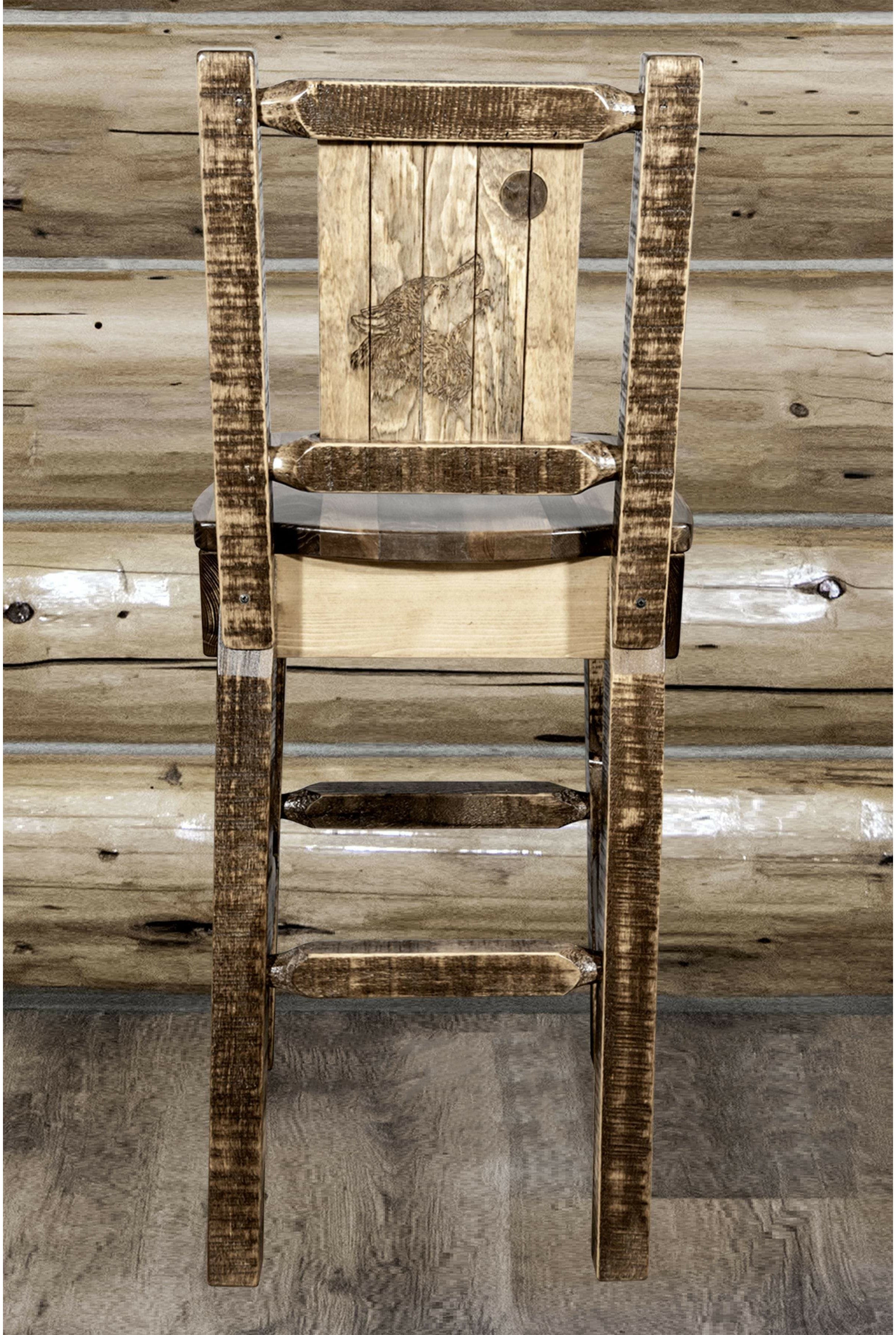 Montana Woodworks Homestead Collection Barstool with Back and Laser Engraved Design - Stain & Lacquer Finish-Rustic Furniture Marketplace