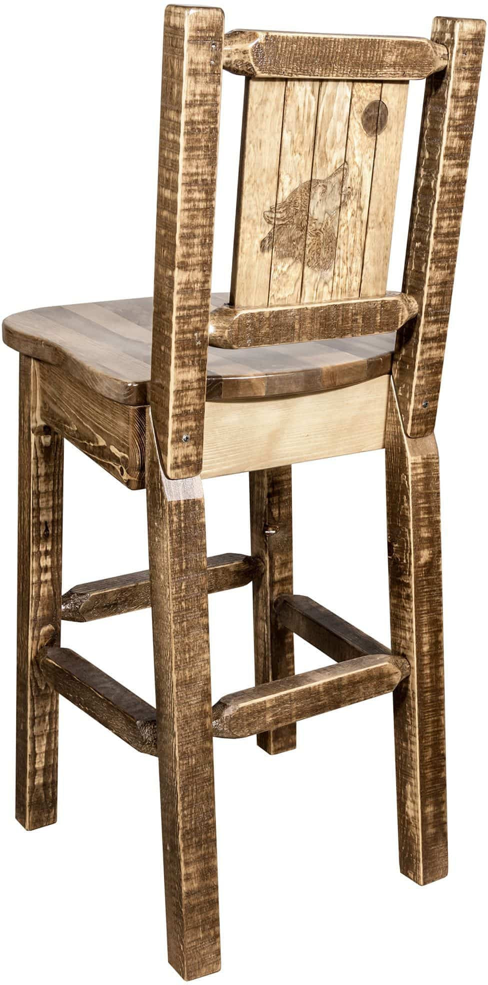 Montana Woodworks Homestead Collection Barstool with Back and Laser Engraved Design - Stain & Lacquer Finish-Rustic Furniture Marketplace