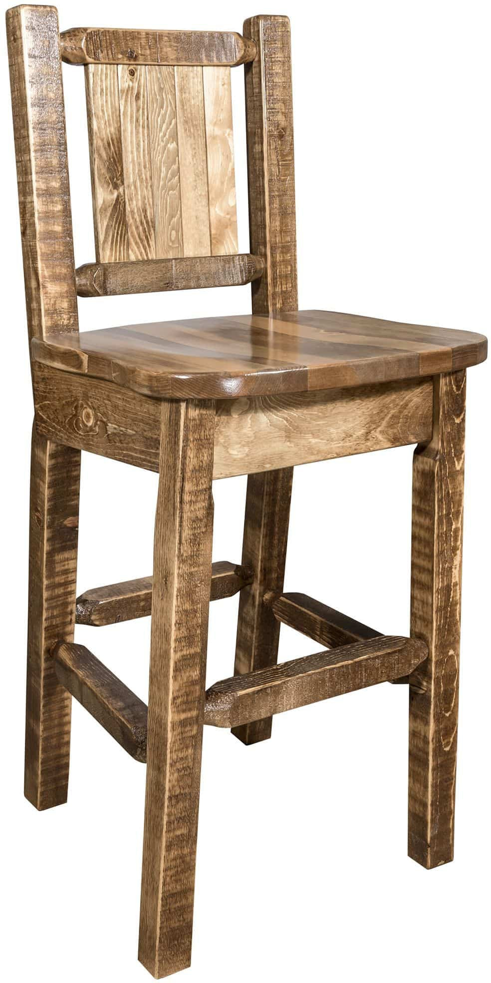 Montana Woodworks Homestead Collection Barstool with Back and Laser Engraved Design - Stain & Lacquer Finish-Rustic Furniture Marketplace