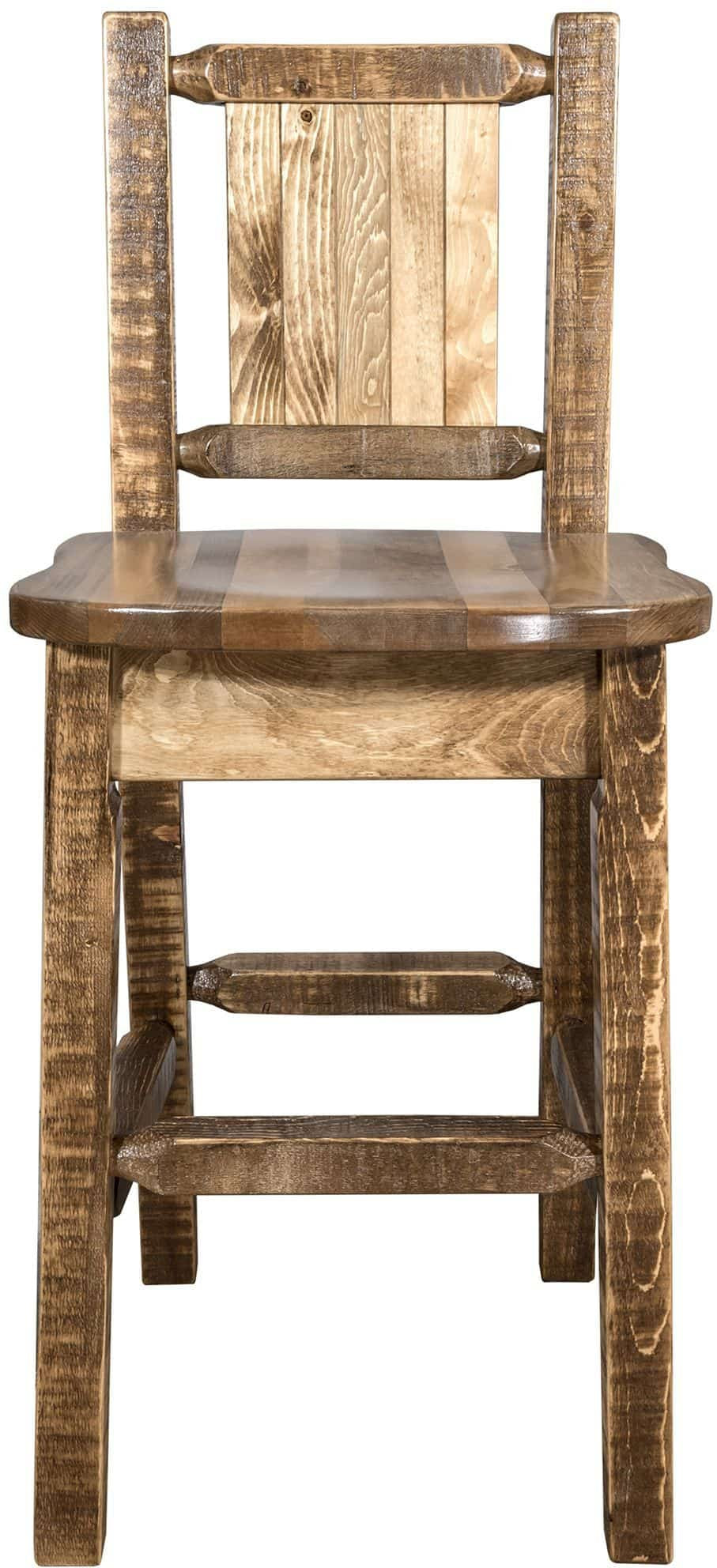 Montana Woodworks Homestead Collection Barstool with Back and Laser Engraved Design - Stain & Lacquer Finish-Rustic Furniture Marketplace