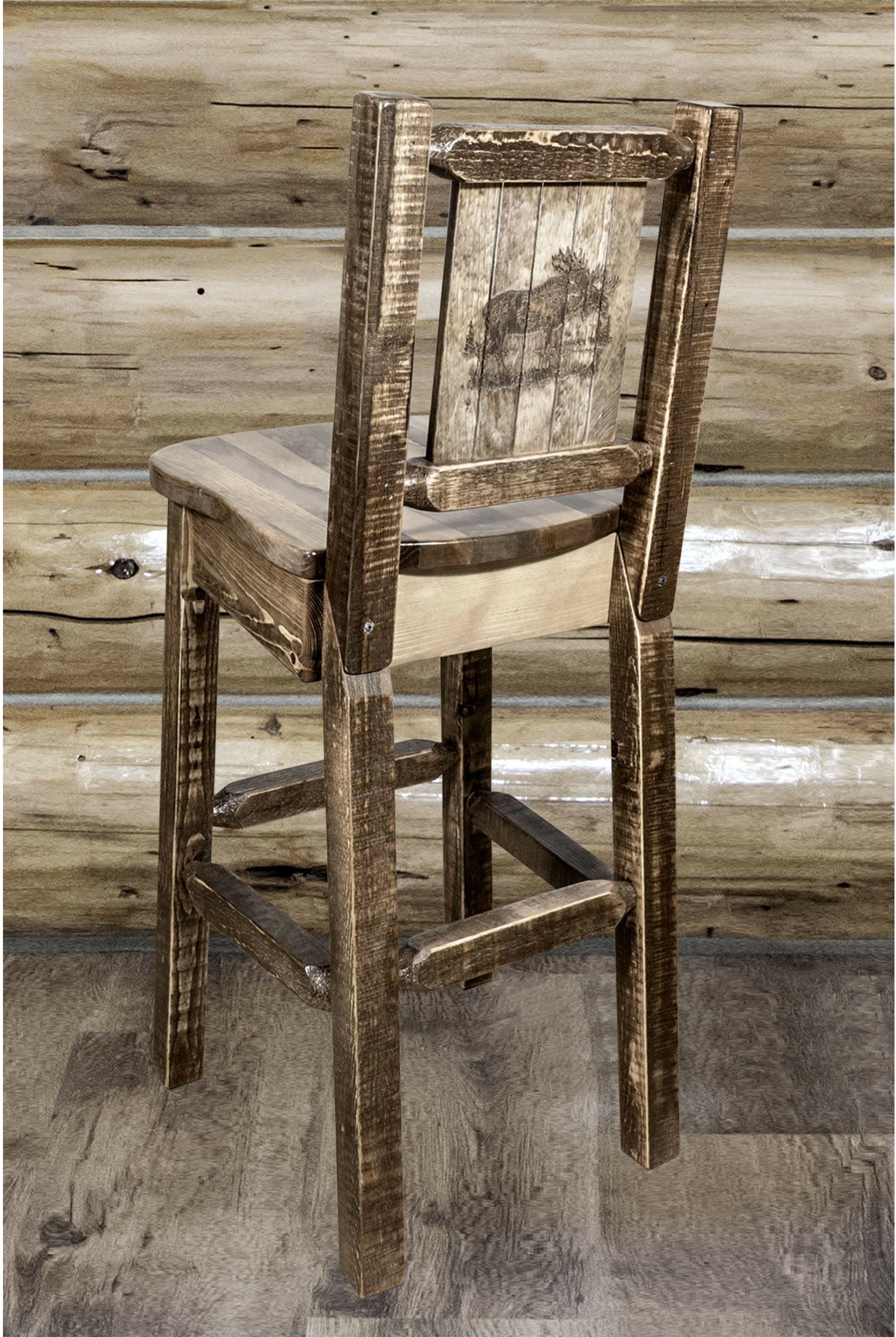 Montana Woodworks Homestead Collection Barstool with Back and Laser Engraved Design - Stain & Lacquer Finish-Rustic Furniture Marketplace