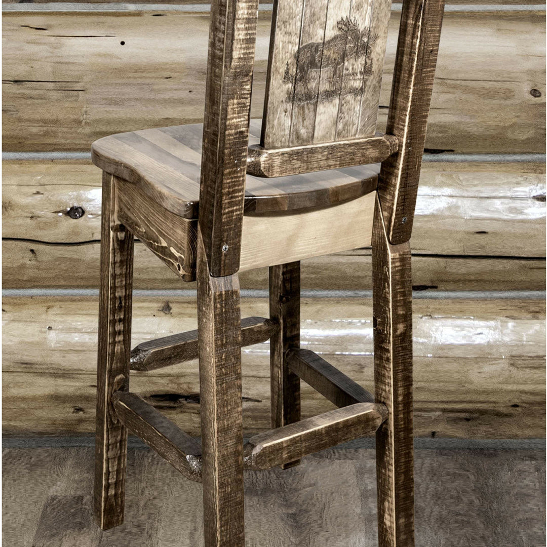 Montana Woodworks Homestead Collection Barstool with Back and Laser Engraved Design - Stain & Lacquer Finish-Rustic Furniture Marketplace