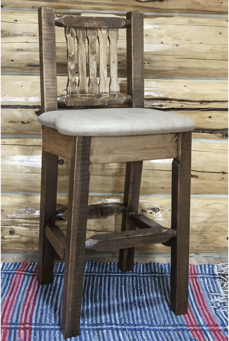 Montana Woodworks Homestead Collection Barstool with Back and Upholstered Seat-Rustic Furniture Marketplace