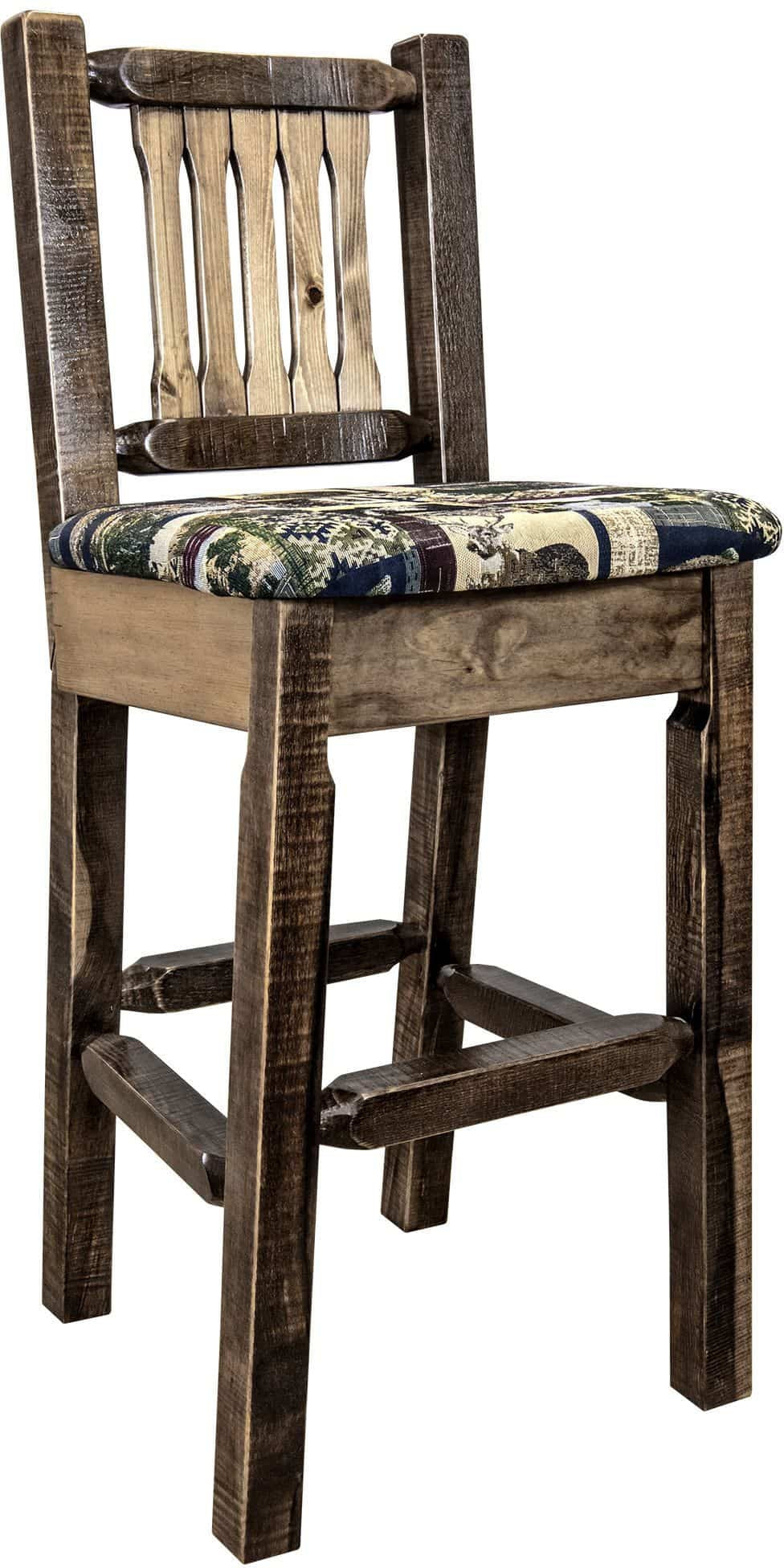 Montana Woodworks Homestead Collection Barstool with Back and Upholstered Seat-Rustic Furniture Marketplace