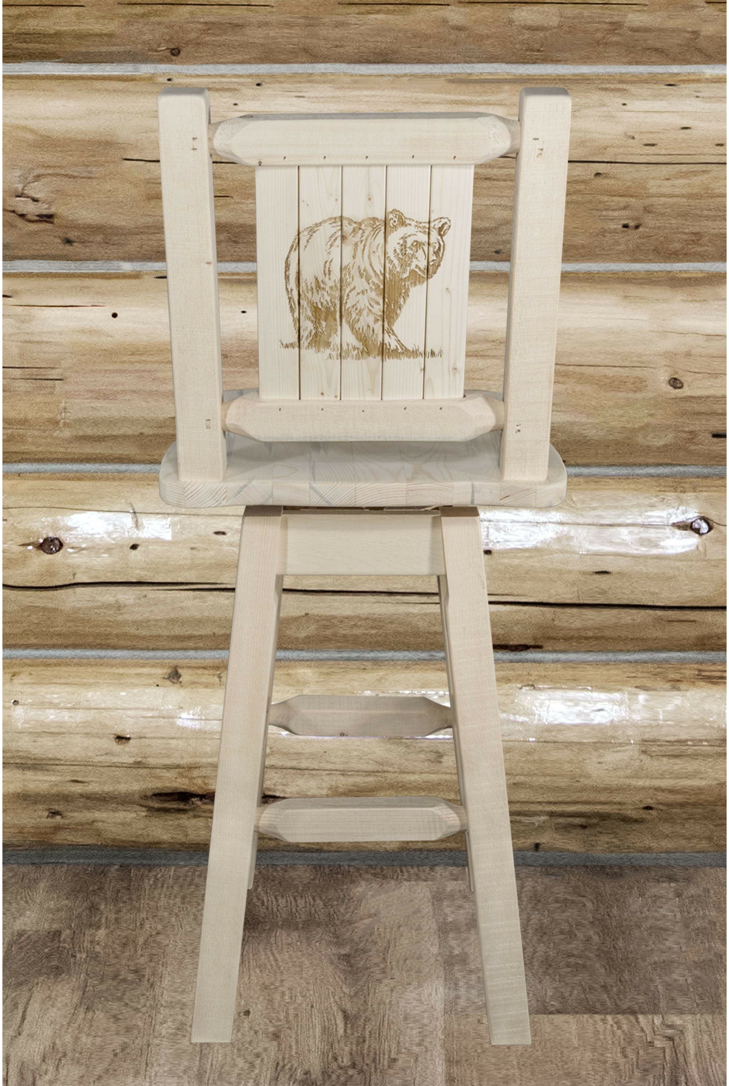 Montana Woodworks Homestead Collection Barstool with Back & Swivel and Laser Engraved Design - Clear Lacquer Finish-Rustic Furniture Marketplace