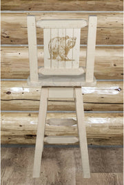 Montana Woodworks Homestead Collection Barstool with Back & Swivel and Laser Engraved Design - Clear Lacquer Finish-Rustic Furniture Marketplace