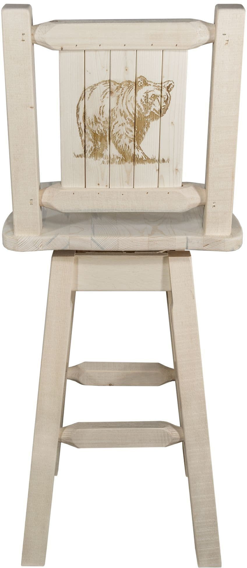 Montana Woodworks Homestead Collection Barstool with Back & Swivel and Laser Engraved Design - Clear Lacquer Finish-Rustic Furniture Marketplace