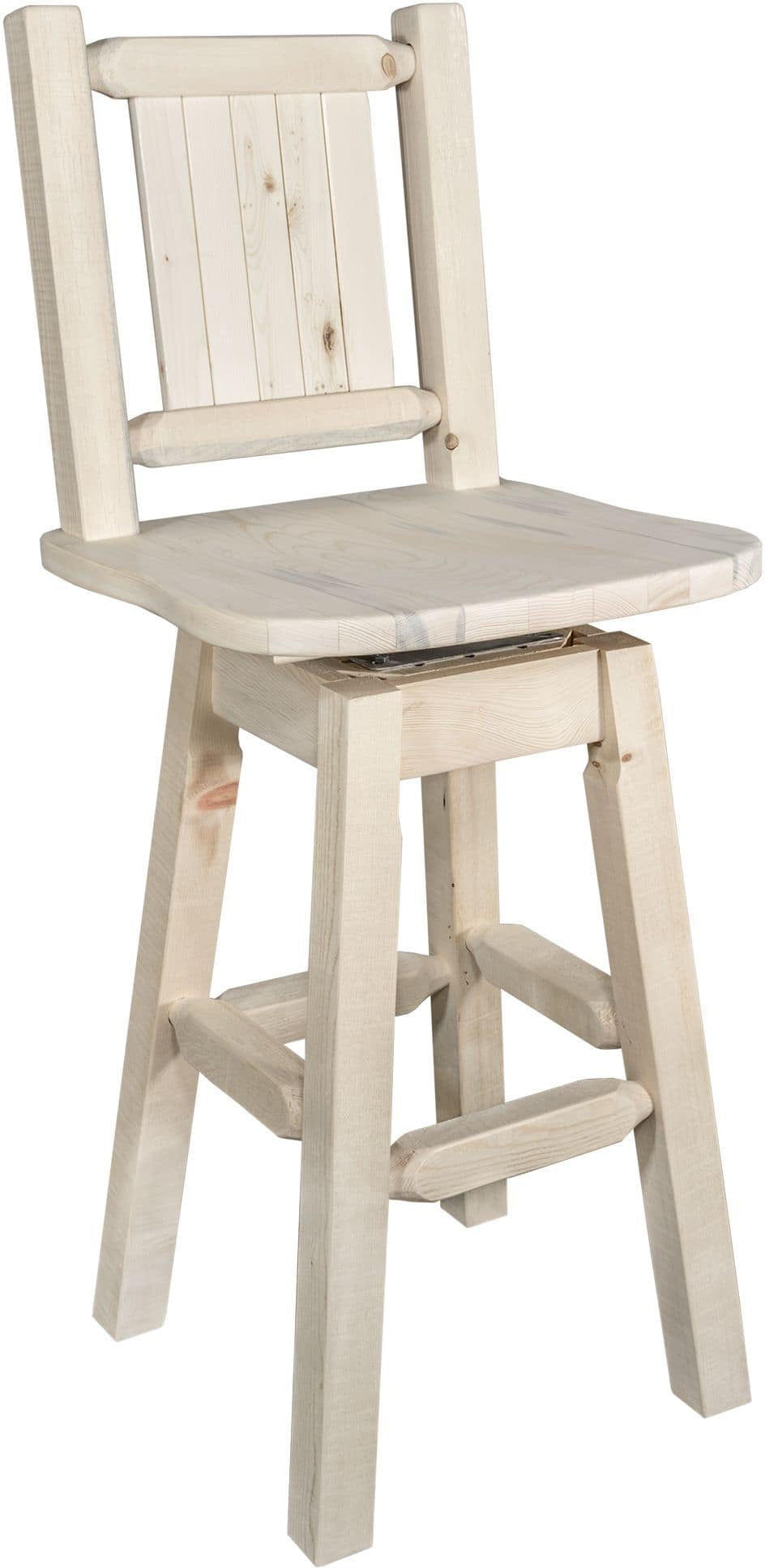 Montana Woodworks Homestead Collection Barstool with Back & Swivel and Laser Engraved Design - Clear Lacquer Finish-Rustic Furniture Marketplace