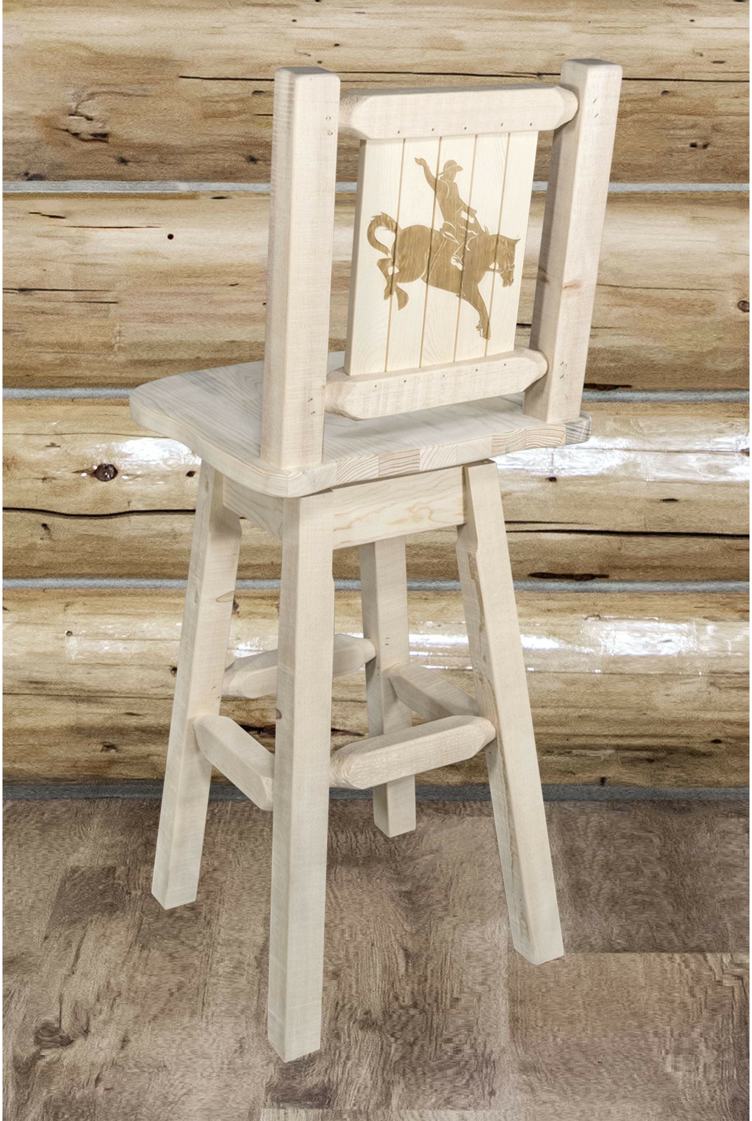 Montana Woodworks Homestead Collection Barstool with Back & Swivel and Laser Engraved Design - Clear Lacquer Finish-Rustic Furniture Marketplace