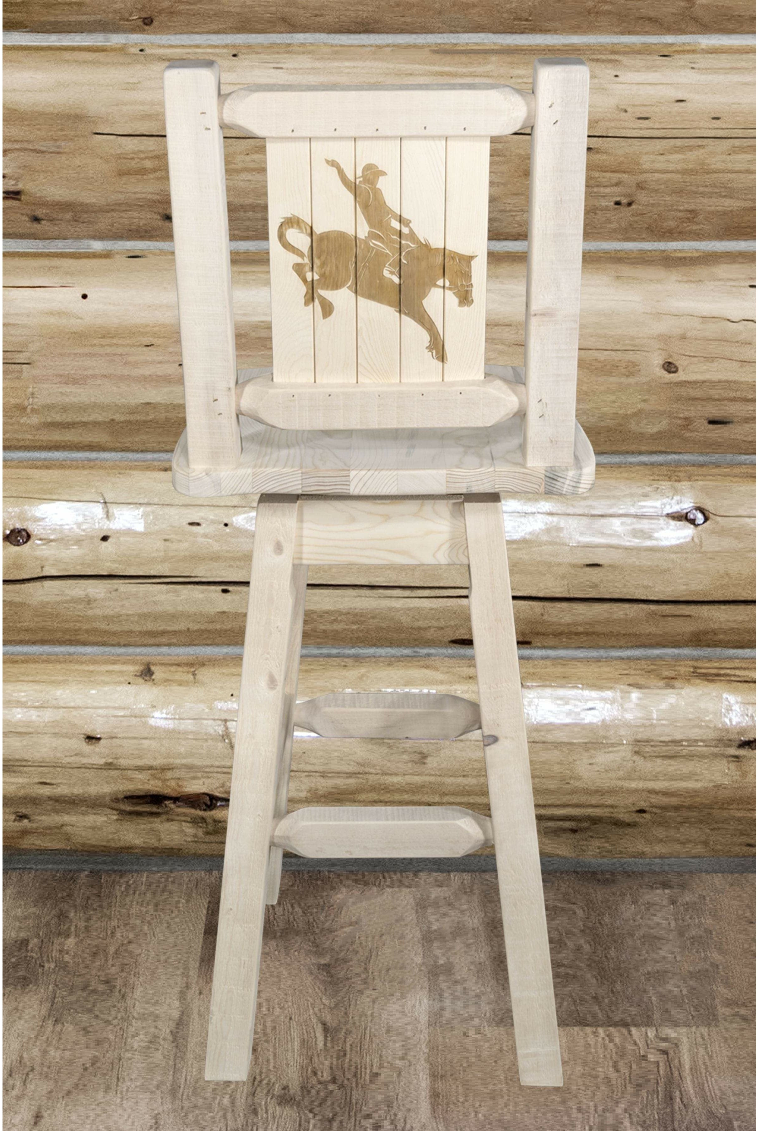 Montana Woodworks Homestead Collection Barstool with Back & Swivel and Laser Engraved Design - Clear Lacquer Finish-Rustic Furniture Marketplace