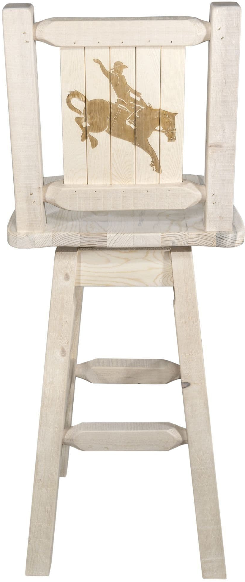 Montana Woodworks Homestead Collection Barstool with Back & Swivel and Laser Engraved Design - Clear Lacquer Finish-Rustic Furniture Marketplace