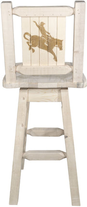Montana Woodworks Homestead Collection Barstool with Back & Swivel and Laser Engraved Design - Clear Lacquer Finish-Rustic Furniture Marketplace