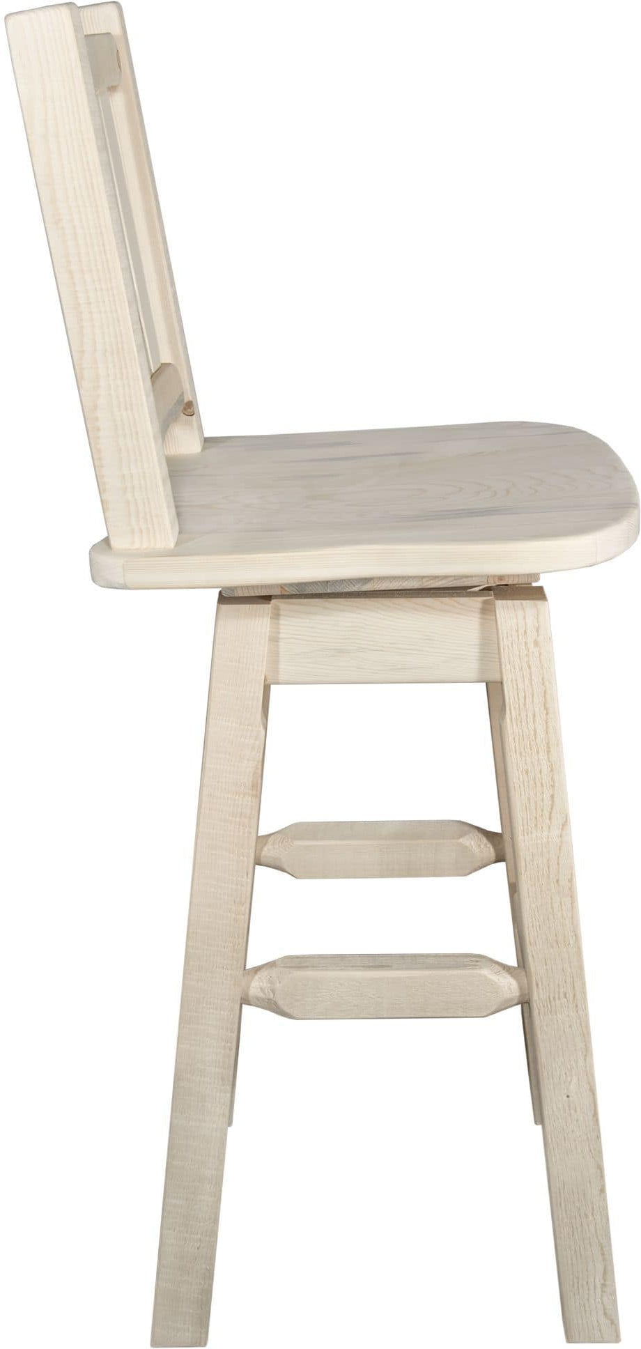 Montana Woodworks Homestead Collection Barstool with Back & Swivel and Laser Engraved Design - Clear Lacquer Finish-Rustic Furniture Marketplace