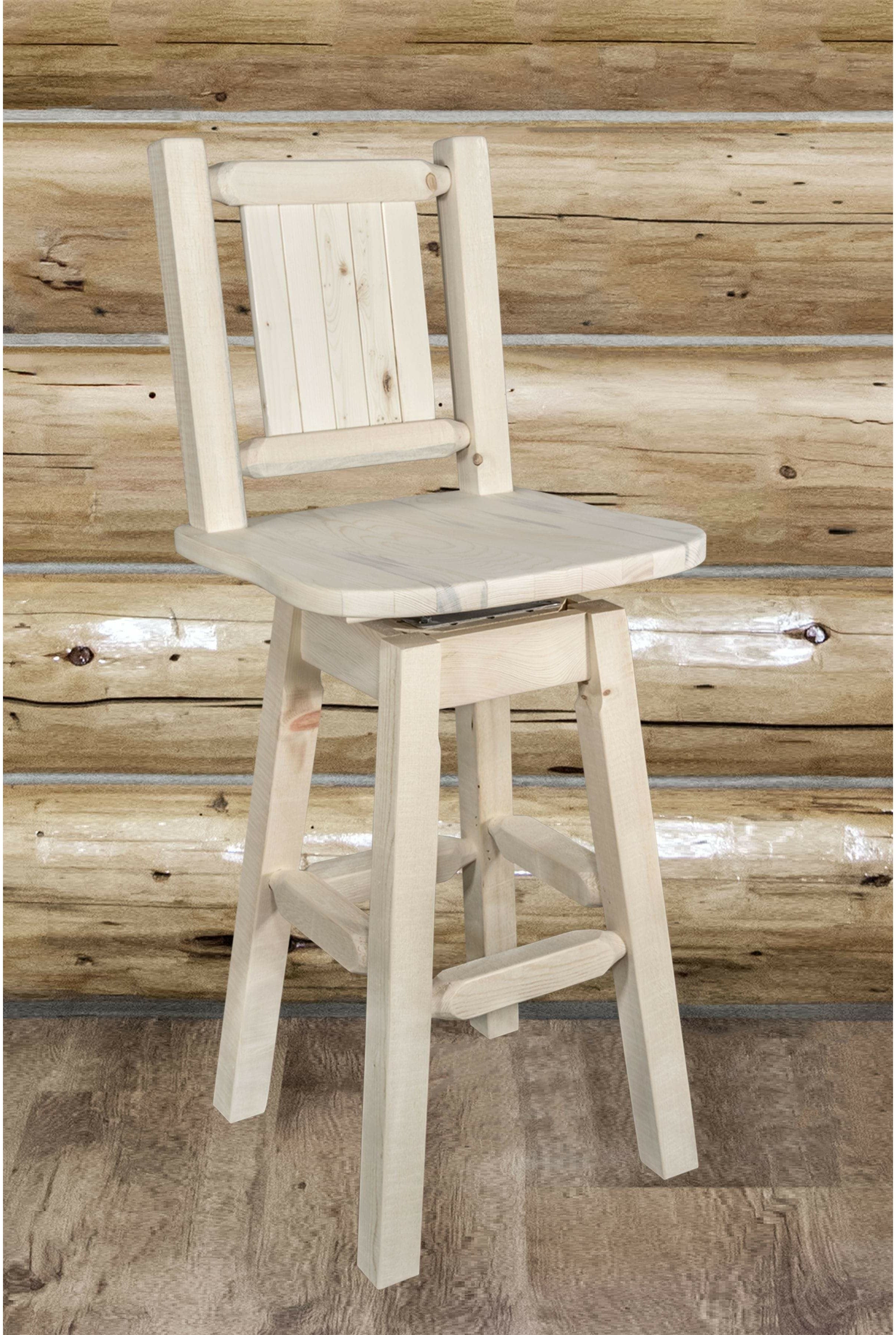 Montana Woodworks Homestead Collection Barstool with Back & Swivel and Laser Engraved Design - Clear Lacquer Finish-Rustic Furniture Marketplace