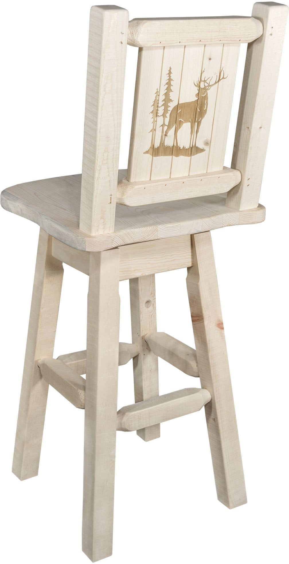 Montana Woodworks Homestead Collection Barstool with Back & Swivel and Laser Engraved Design - Clear Lacquer Finish-Rustic Furniture Marketplace