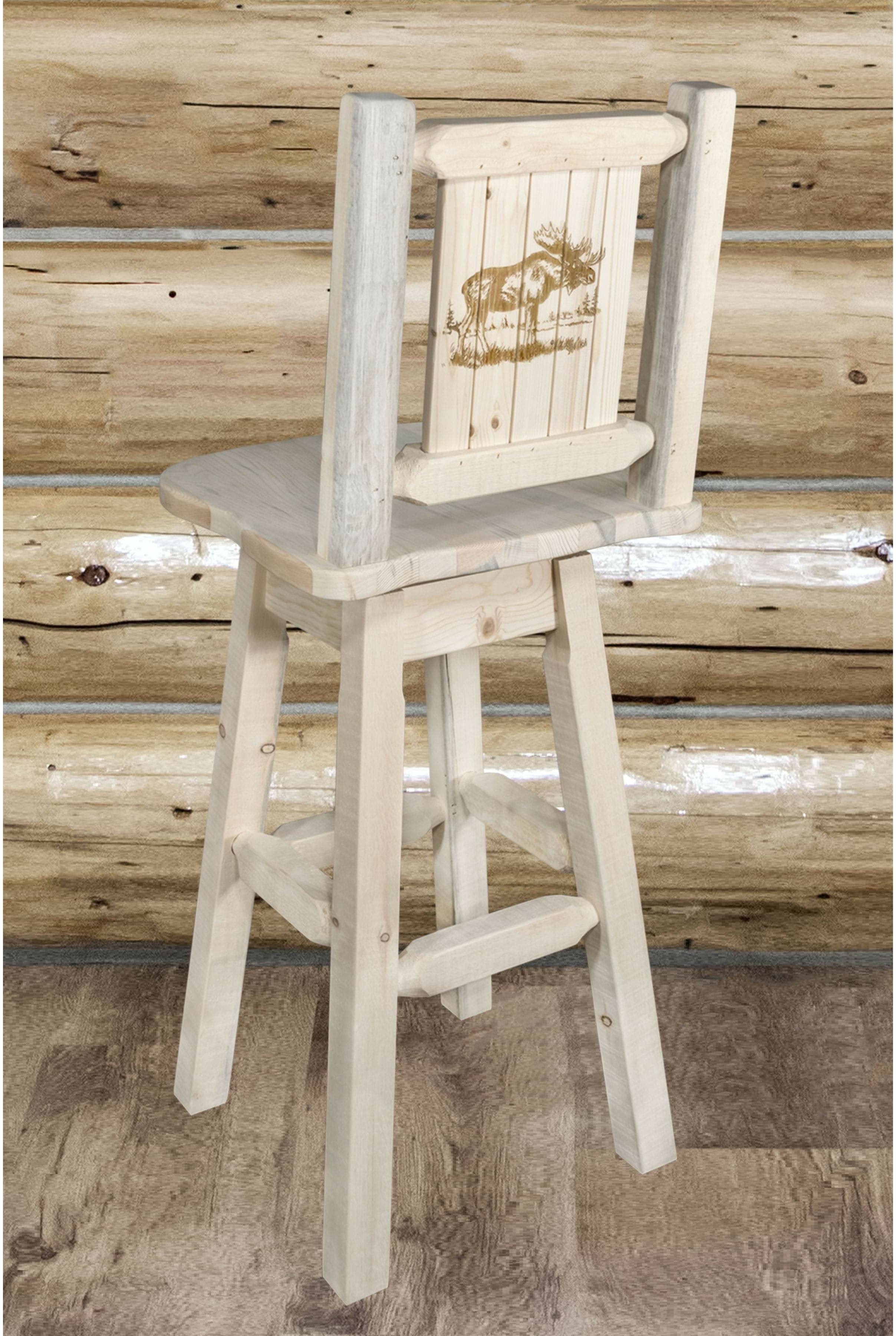 Montana Woodworks Homestead Collection Barstool with Back & Swivel and Laser Engraved Design - Clear Lacquer Finish-Rustic Furniture Marketplace