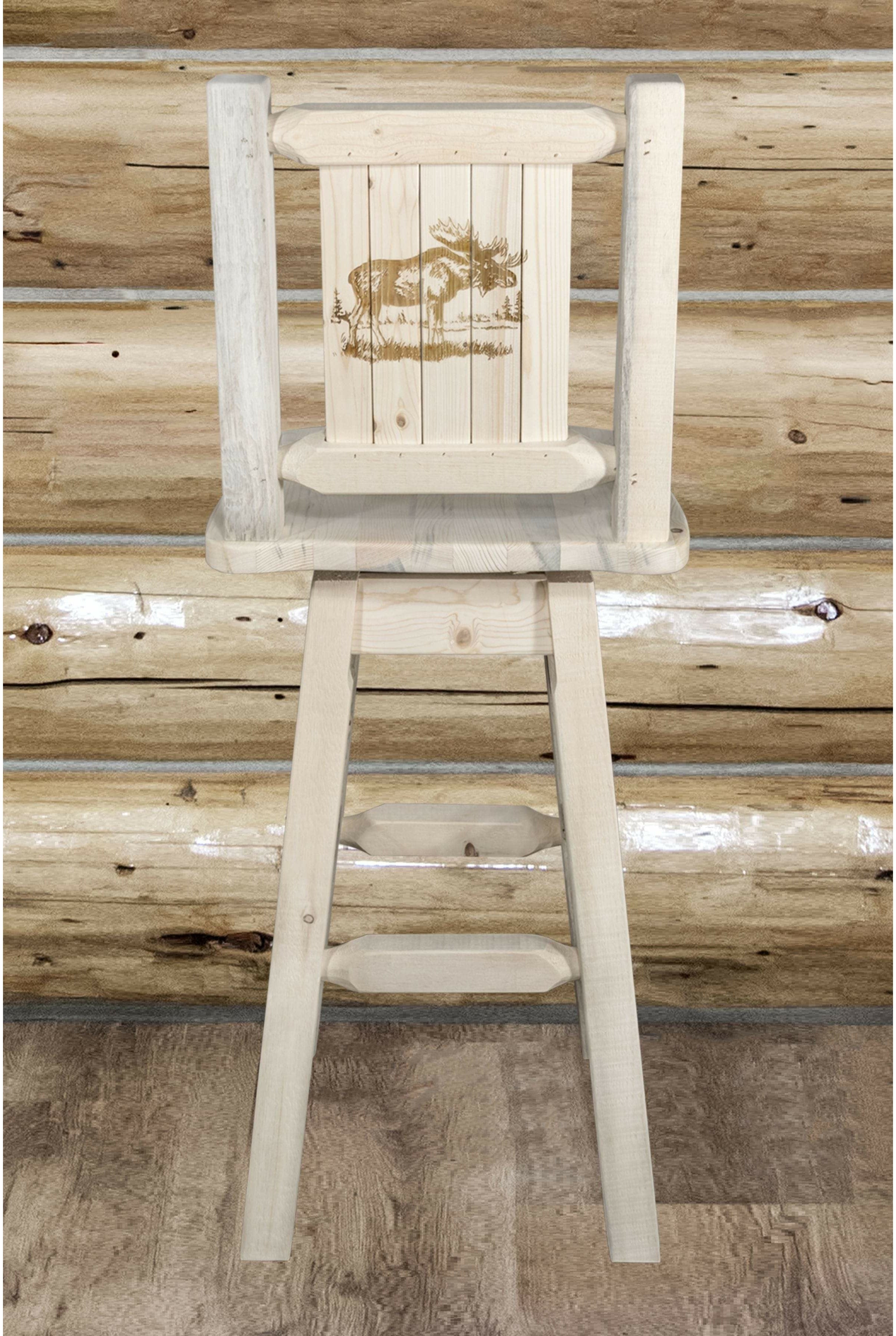 Montana Woodworks Homestead Collection Barstool with Back & Swivel and Laser Engraved Design - Clear Lacquer Finish-Rustic Furniture Marketplace