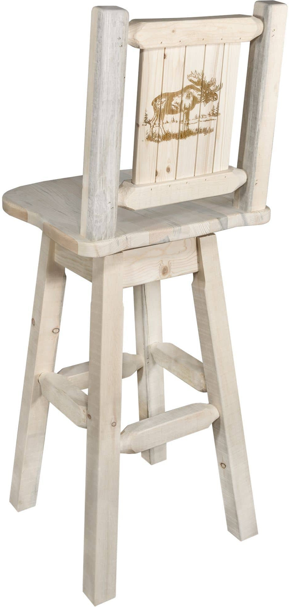 Montana Woodworks Homestead Collection Barstool with Back & Swivel and Laser Engraved Design - Clear Lacquer Finish-Rustic Furniture Marketplace