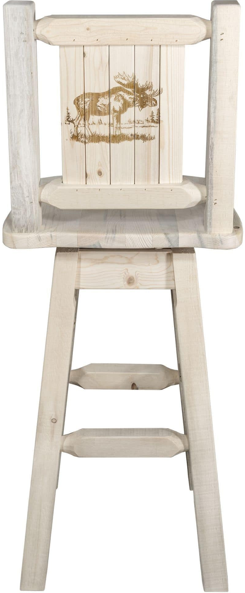 Montana Woodworks Homestead Collection Barstool with Back & Swivel and Laser Engraved Design - Clear Lacquer Finish-Rustic Furniture Marketplace