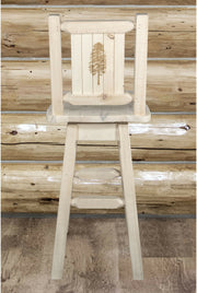 Montana Woodworks Homestead Collection Barstool with Back & Swivel and Laser Engraved Design - Clear Lacquer Finish-Rustic Furniture Marketplace