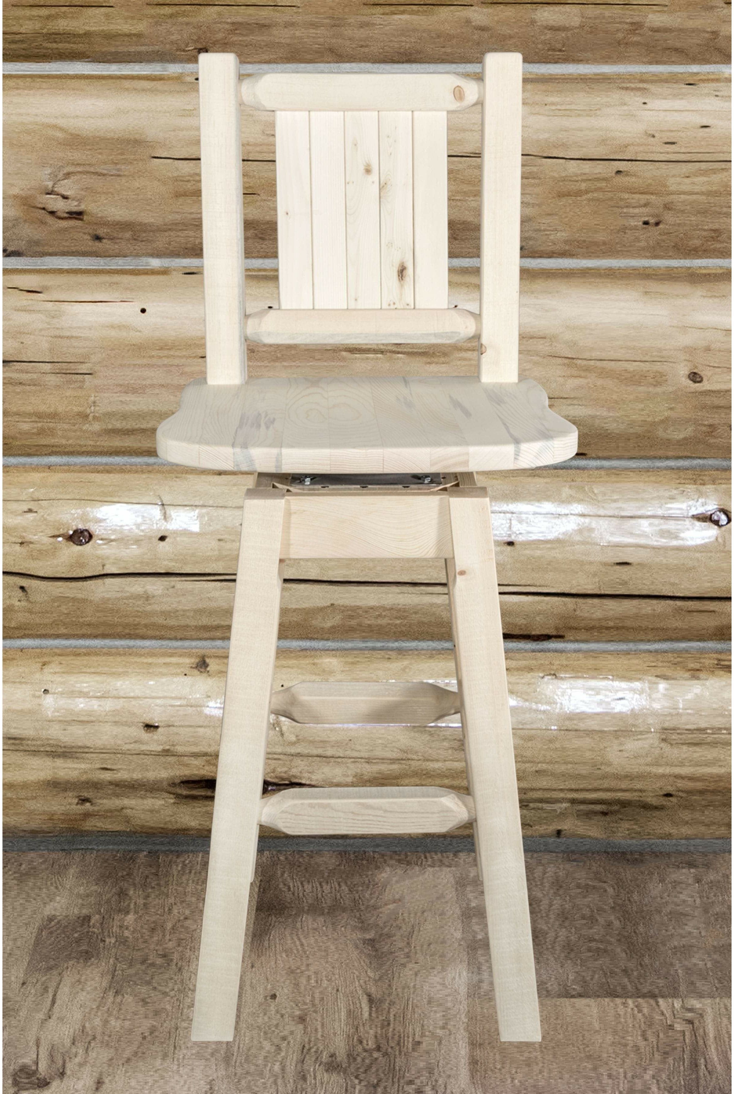 Montana Woodworks Homestead Collection Barstool with Back & Swivel and Laser Engraved Design - Clear Lacquer Finish-Rustic Furniture Marketplace