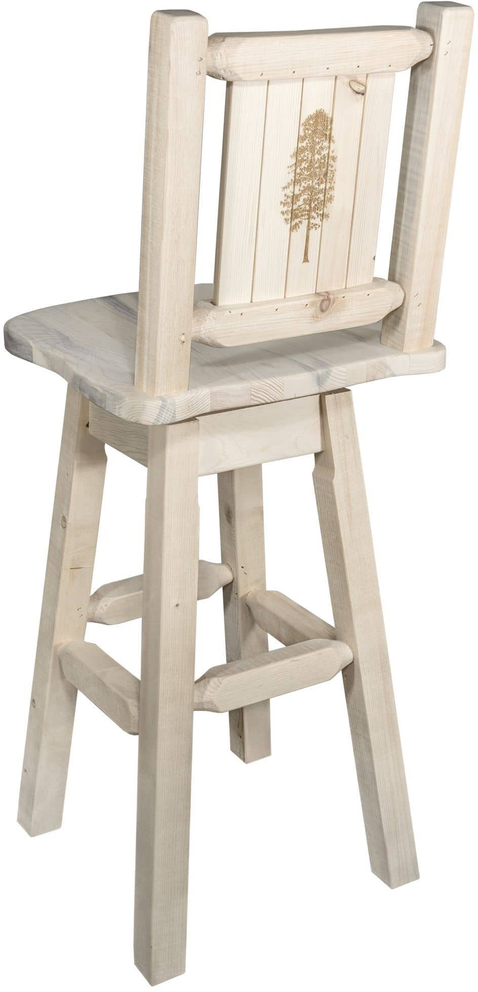 Montana Woodworks Homestead Collection Barstool with Back & Swivel and Laser Engraved Design - Clear Lacquer Finish-Rustic Furniture Marketplace