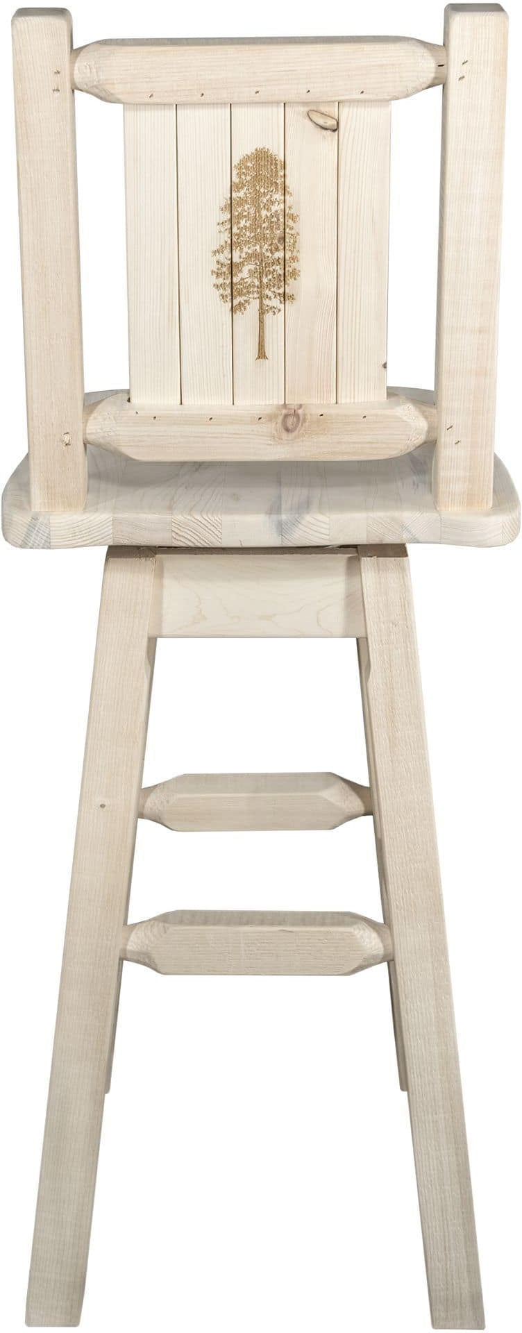 Montana Woodworks Homestead Collection Barstool with Back & Swivel and Laser Engraved Design - Clear Lacquer Finish-Rustic Furniture Marketplace