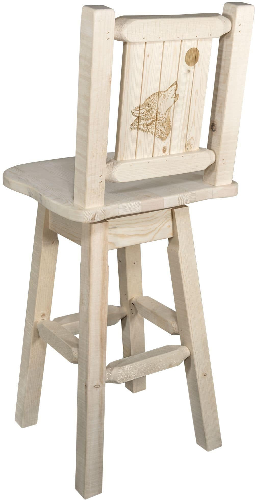 Montana Woodworks Homestead Collection Barstool with Back & Swivel and Laser Engraved Design - Clear Lacquer Finish-Rustic Furniture Marketplace