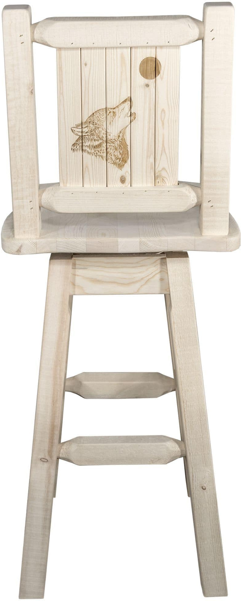 Montana Woodworks Homestead Collection Barstool with Back & Swivel and Laser Engraved Design - Clear Lacquer Finish-Rustic Furniture Marketplace