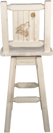 Montana Woodworks Homestead Collection Barstool with Back & Swivel and Laser Engraved Design - Clear Lacquer Finish-Rustic Furniture Marketplace