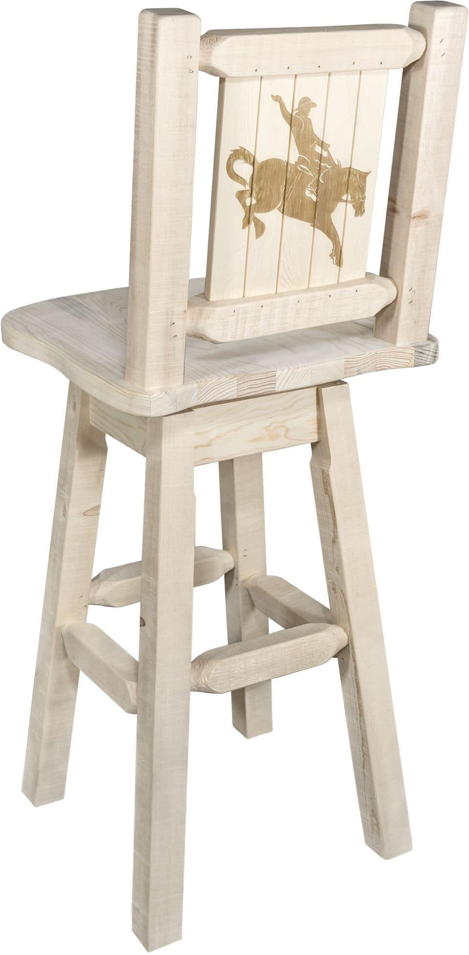 Montana Woodworks Homestead Collection Barstool with Back & Swivel and Laser Engraved Design - Clear Lacquer Finish-Rustic Furniture Marketplace