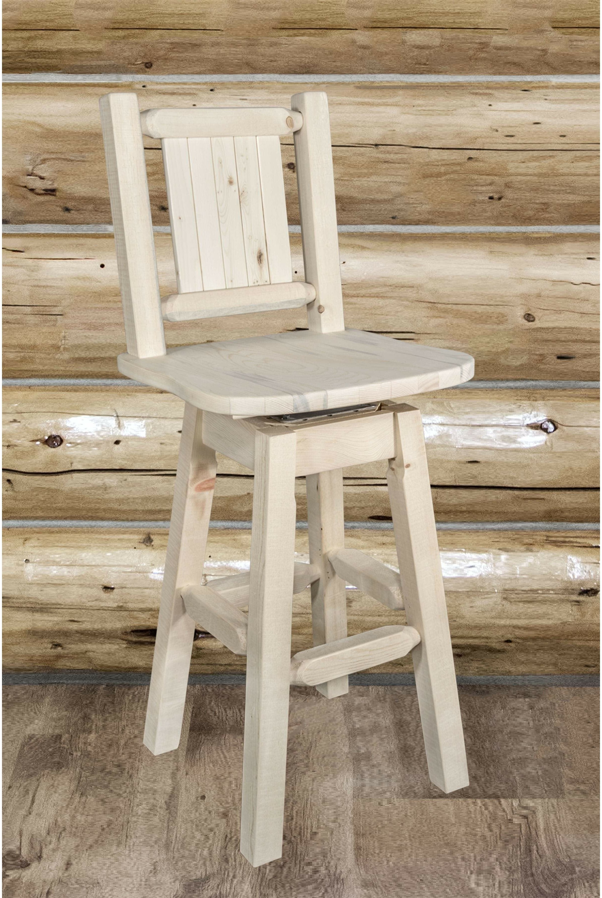 Montana Woodworks Homestead Collection Barstool with Back & Swivel and Laser Engraved Design - Ready to Finish-Rustic Furniture Marketplace